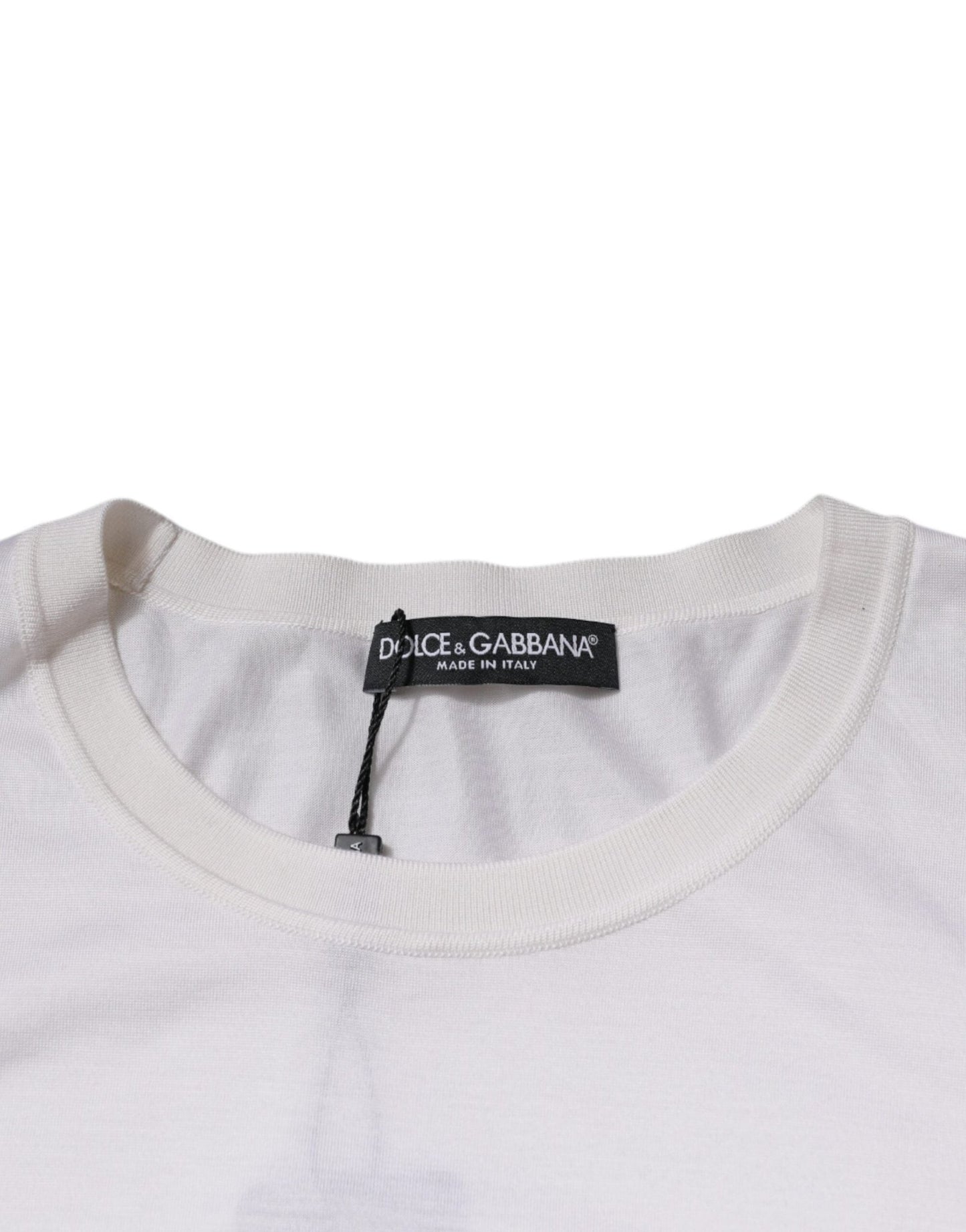 Dolce & Gabbana White Silk Crew Neck Men Pullover Sweater - Sandy Store ByNet