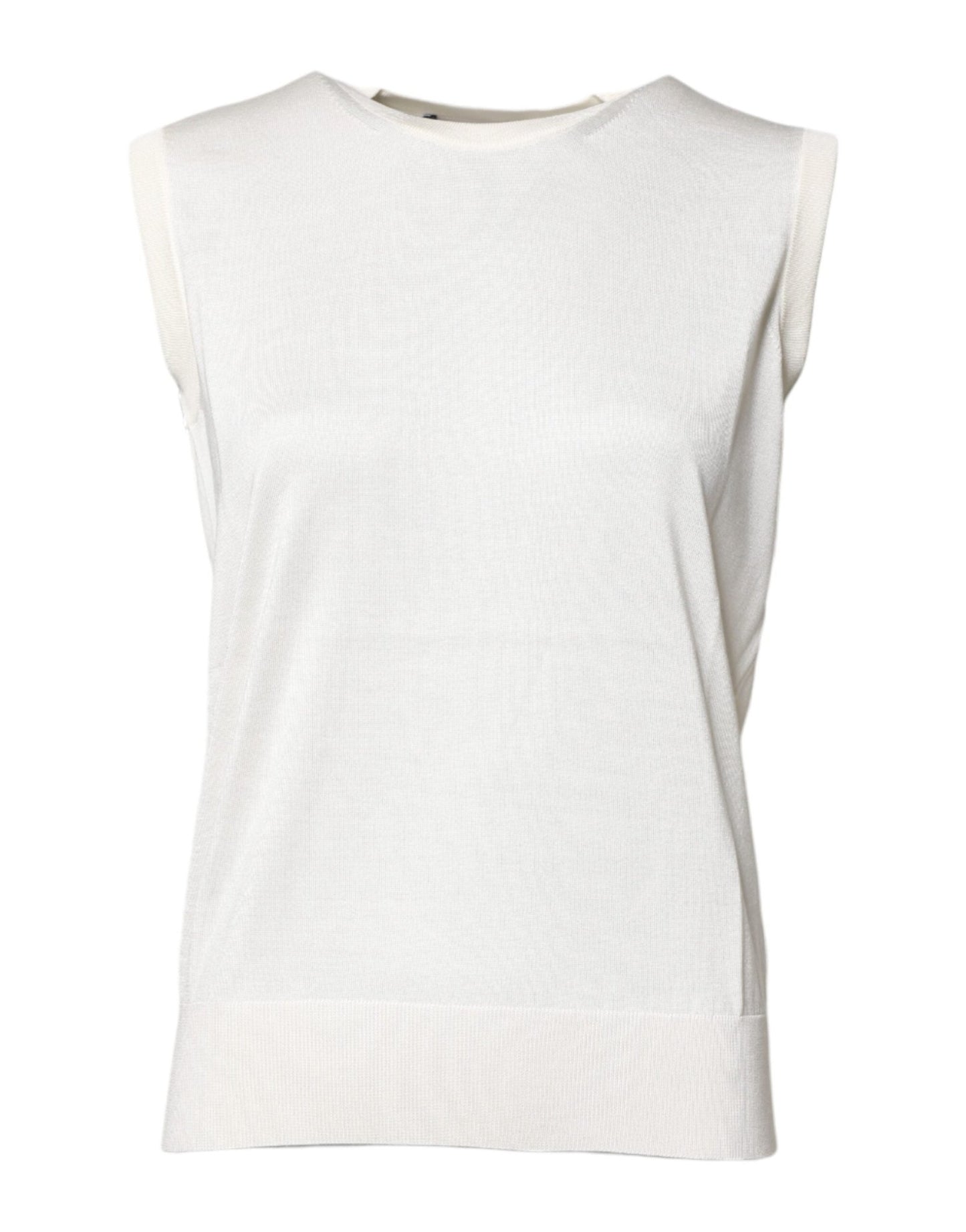 Dolce & Gabbana White Silk Round Neck Sleeveless Tank Top – IT36|XXS par Dolce & Gabbana | Disponible sur Sandy Store ByNet