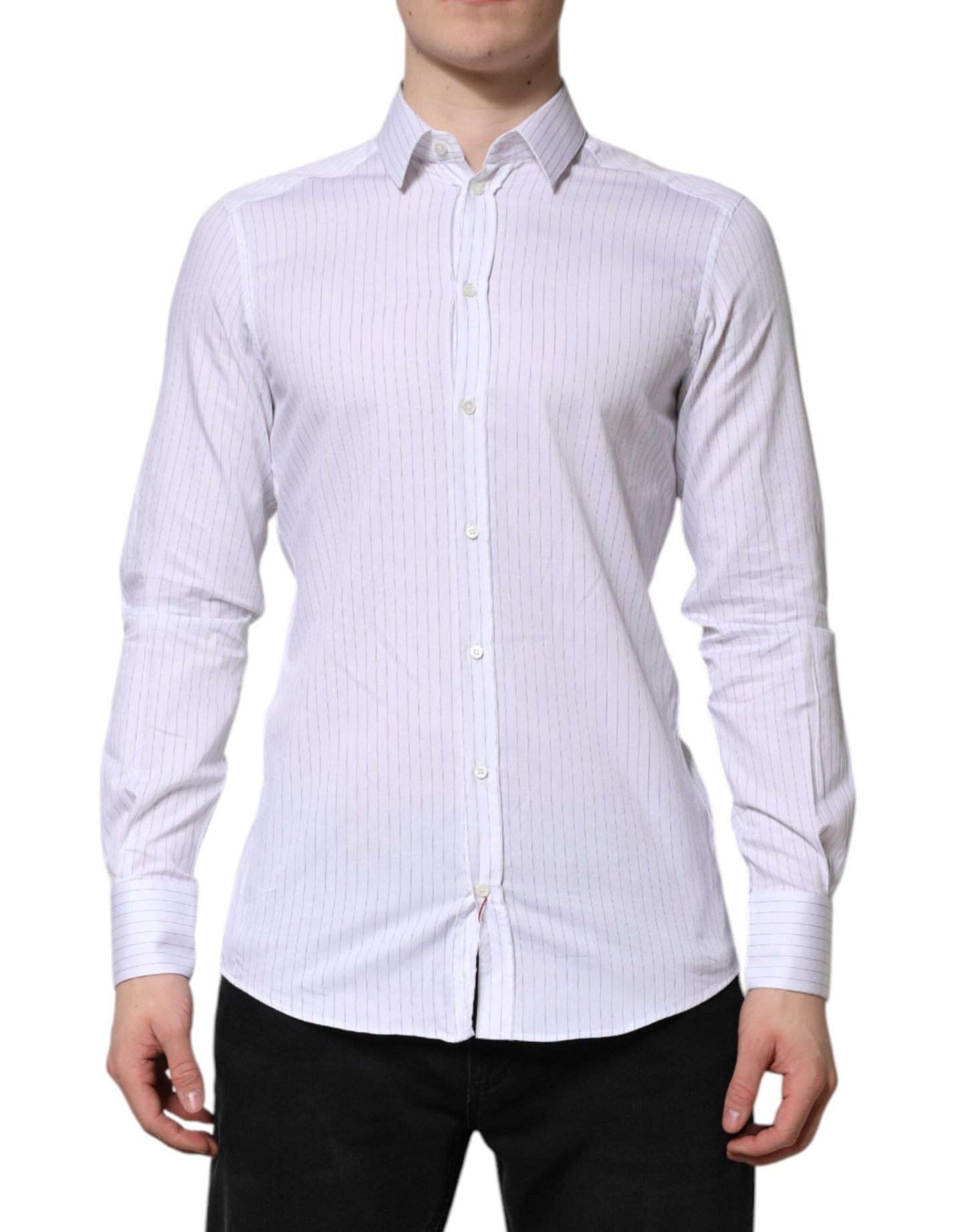 Dolce & Gabbana White Stripes Cotton Long Sleeve Formal Shirt – IT38 | XS par Dolce & Gabbana | Disponible sur Sandy Store ByNet