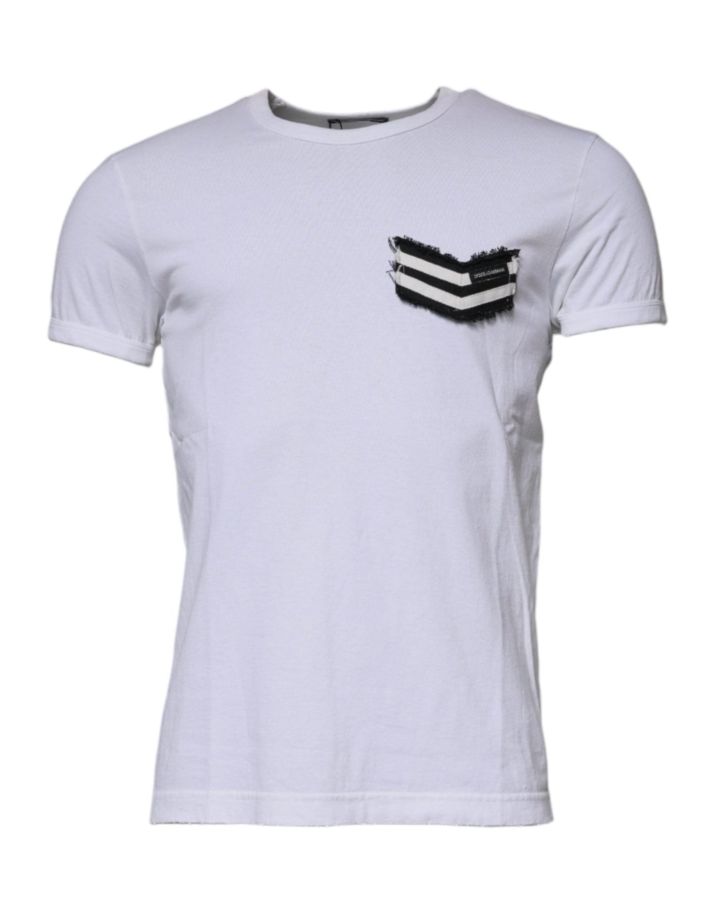 Dolce & Gabbana White Stripes Crew Neck Short Sleeves T-shirt – IT48 | M par Dolce & Gabbana | Disponible sur Sandy Store ByNet