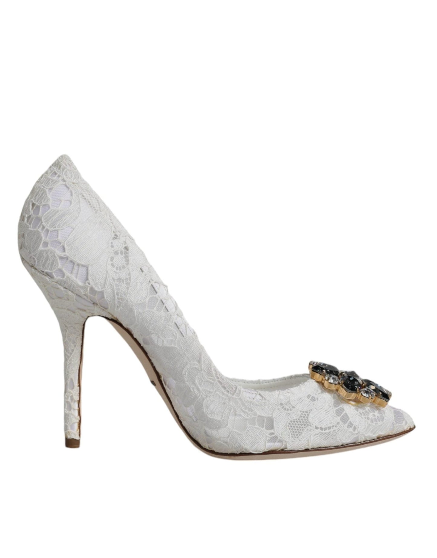 Dolce & Gabbana White Taormina Lace Crystal Heel Pumps Shoes - Sandy Store ByNet