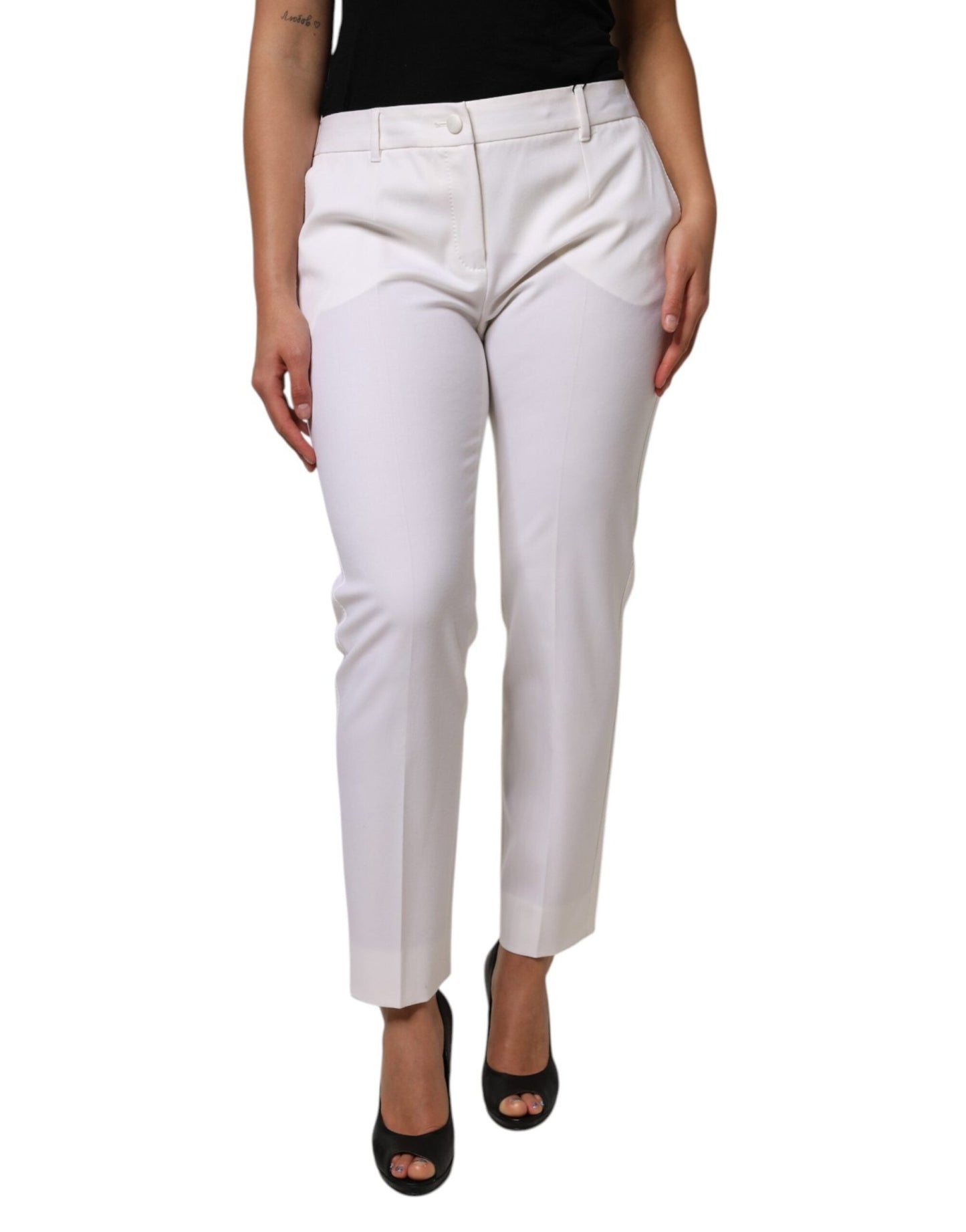 Dolce & Gabbana White Wool Mid Waist Tapered Pants – IT46|XL par Dolce & Gabbana | Disponible sur Sandy Store ByNet