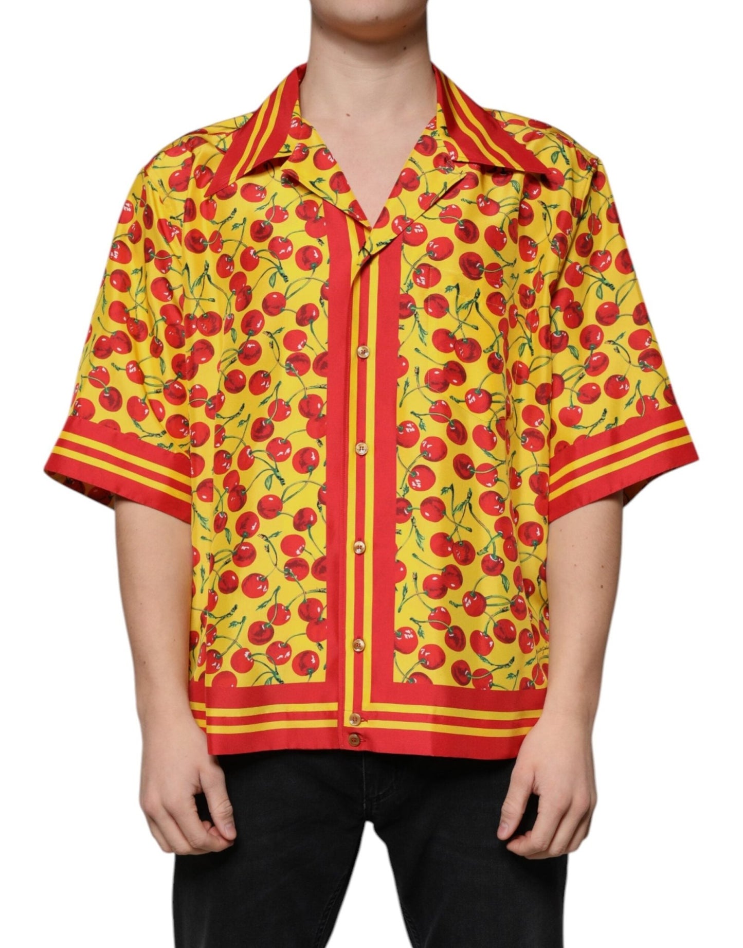 Dolce & Gabbana Yellow Cherry Button Down Silk Casual Shirt – IT43 | 2XL par Dolce & Gabbana | Disponible sur Sandy Store ByNet
