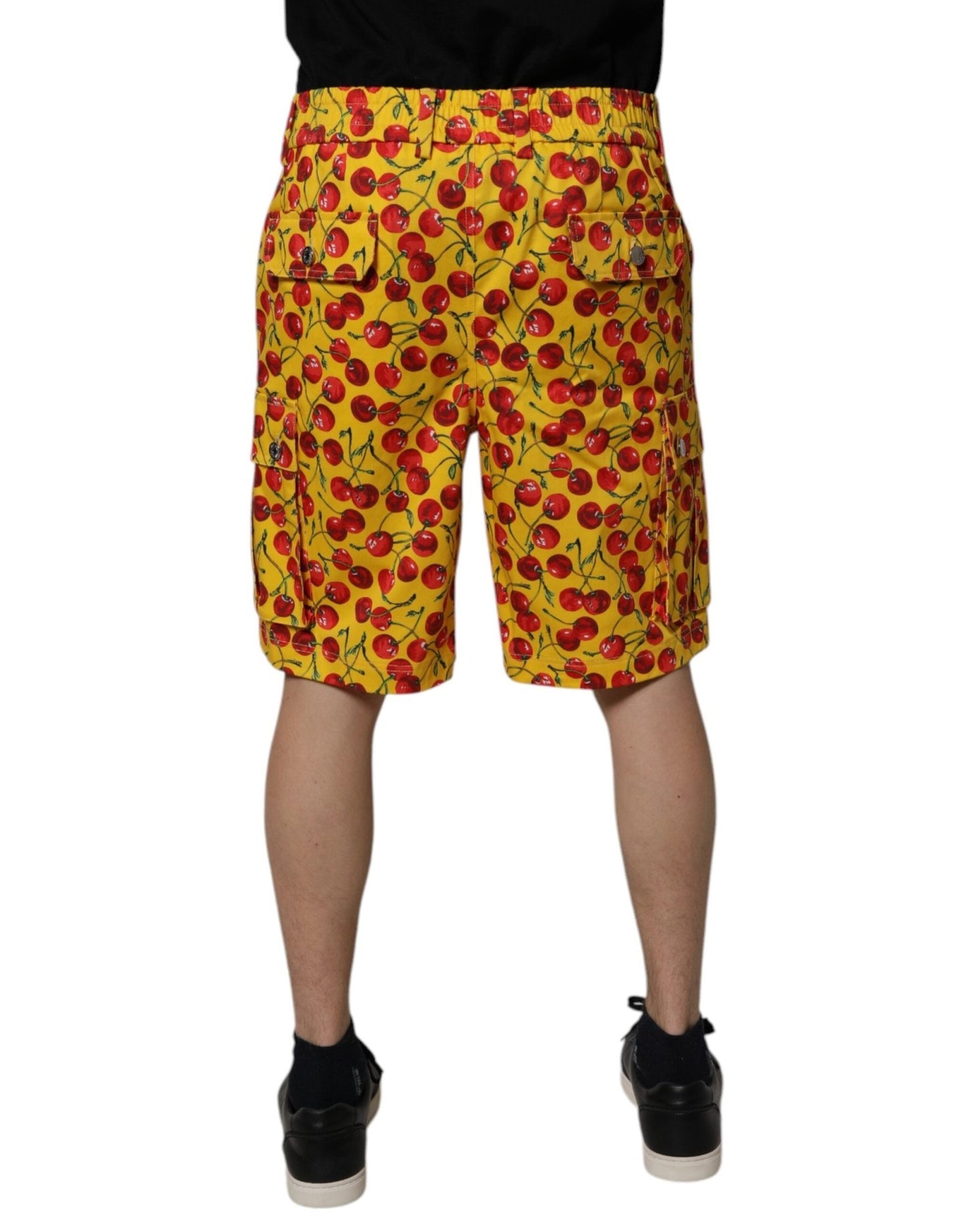 Dolce & Gabbana Yellow Cherry Print Cotton Men Bermuda Shorts - Sandy Store ByNet