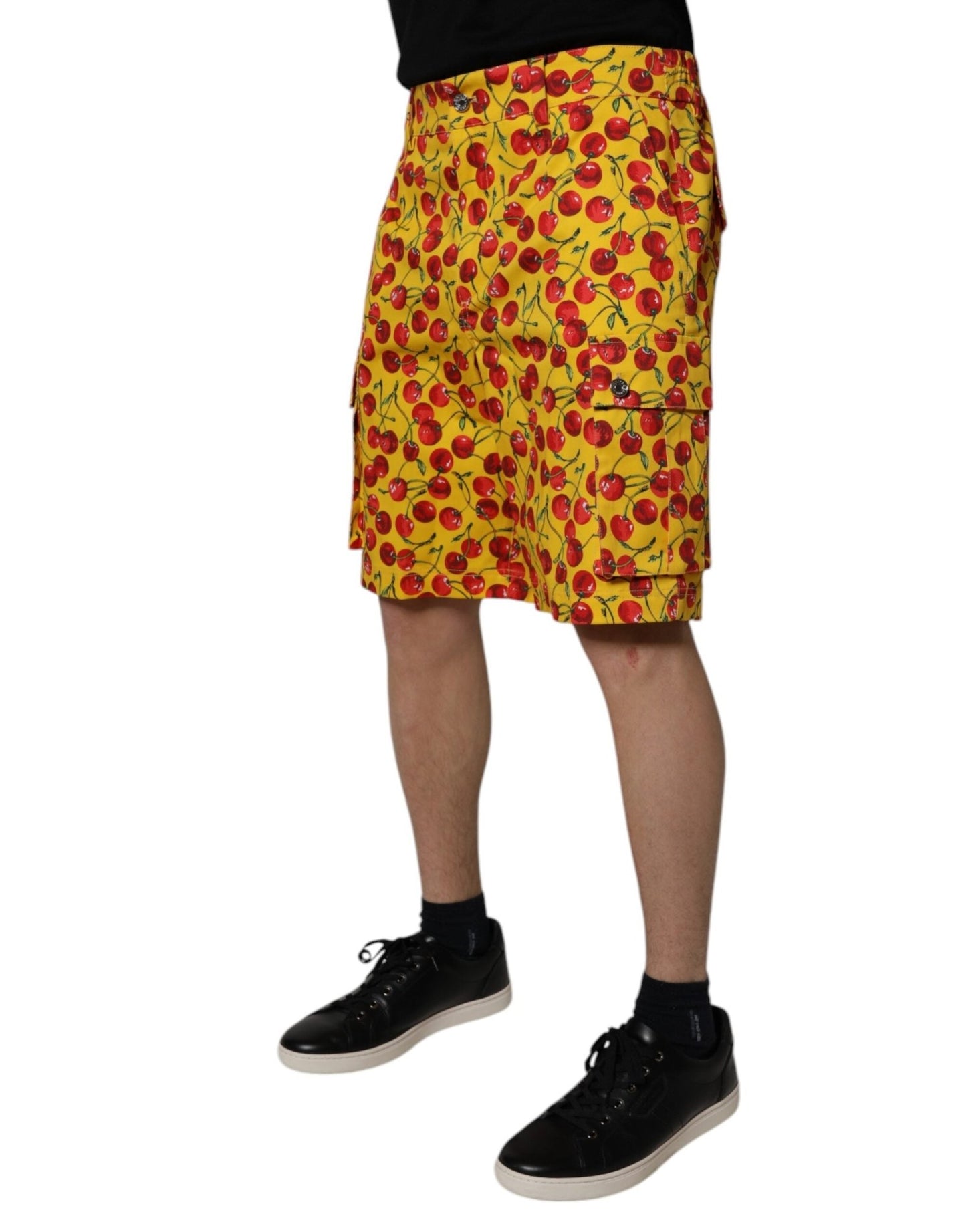 Dolce & Gabbana Yellow Cherry Print Cotton Men Bermuda Shorts - Sandy Store ByNet