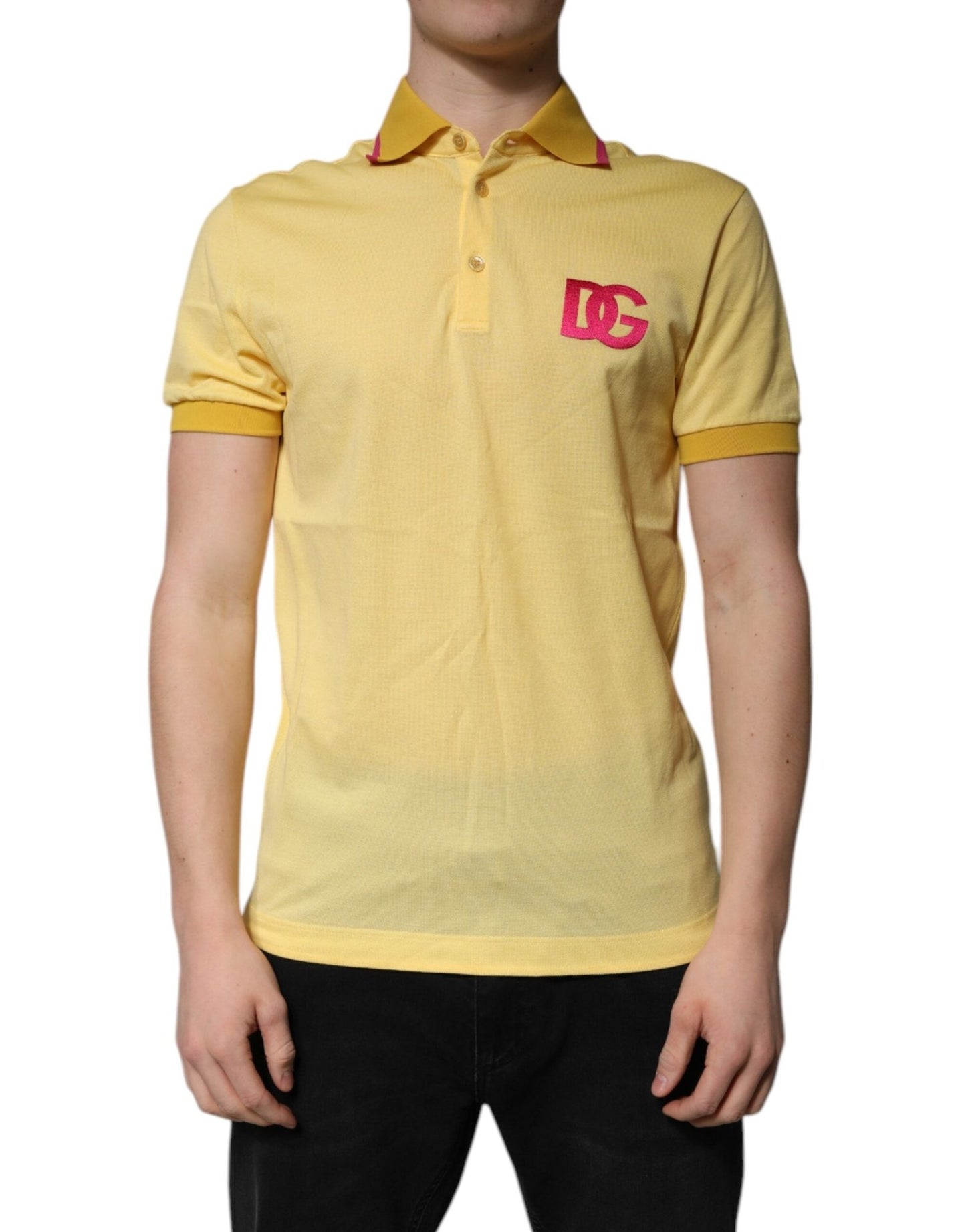 Dolce & Gabbana Yellow Cotton Logo Collared Polo T-shirt – IT46 | S par Dolce & Gabbana | Disponible sur Sandy Store ByNet