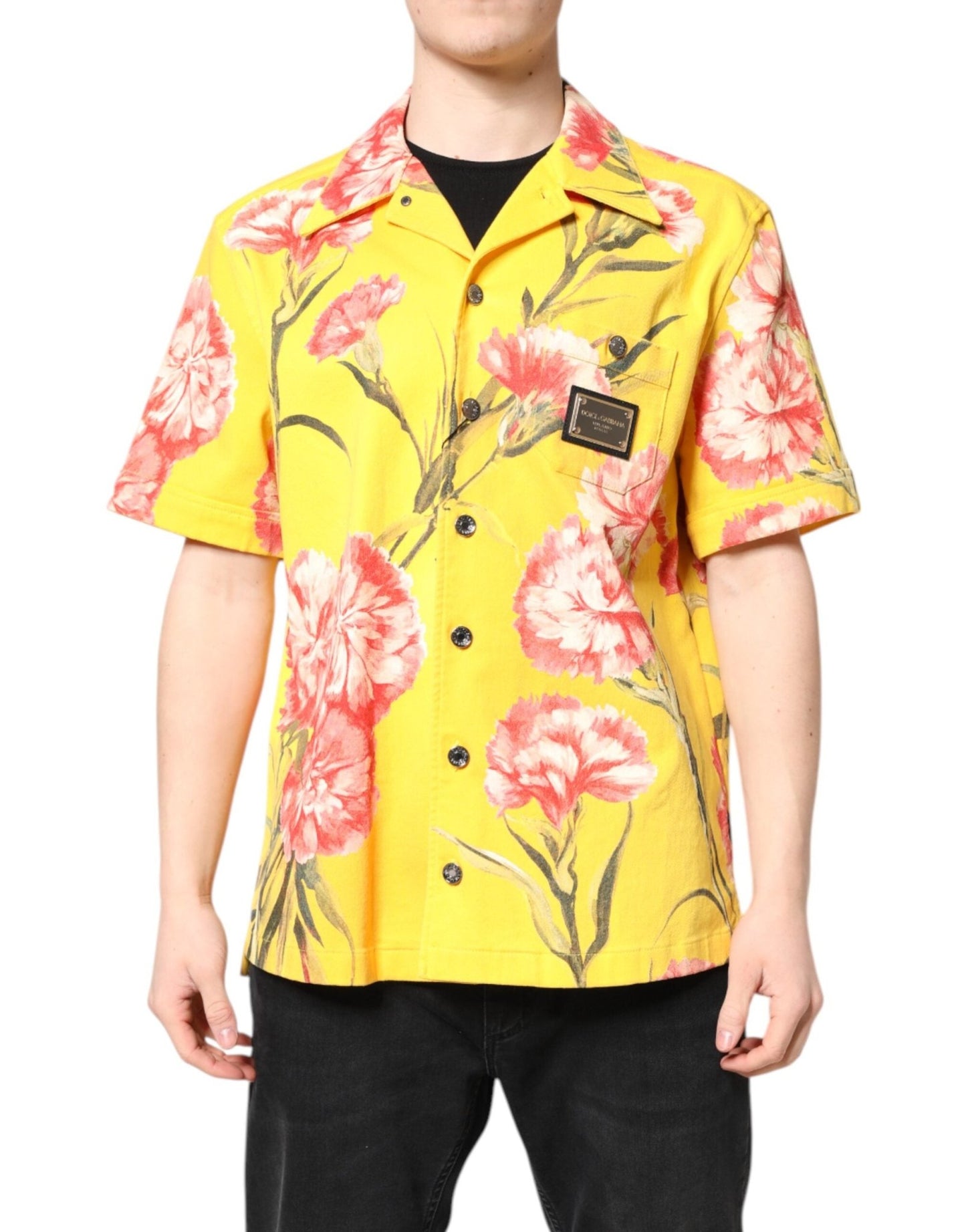 Dolce & Gabbana Yellow Floral Men Button Down Casual Shirt – IT40 | M par Dolce & Gabbana | Disponible sur Sandy Store ByNet