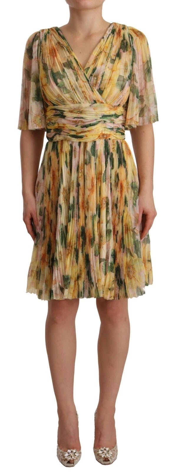 Dolce & Gabbana Yellow Floral Print Pleated Maxi Dress – IT38 | XS par Dolce & Gabbana | Disponible sur Sandy Store ByNet