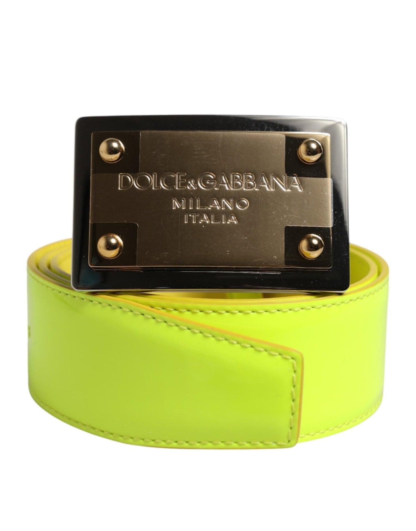 Dolce & Gabbana Yellow Green Classic Metal Logo Buckle Belt – 85 cm / 34 Inches par Dolce & Gabbana | Disponible sur Sandy Store ByNet
