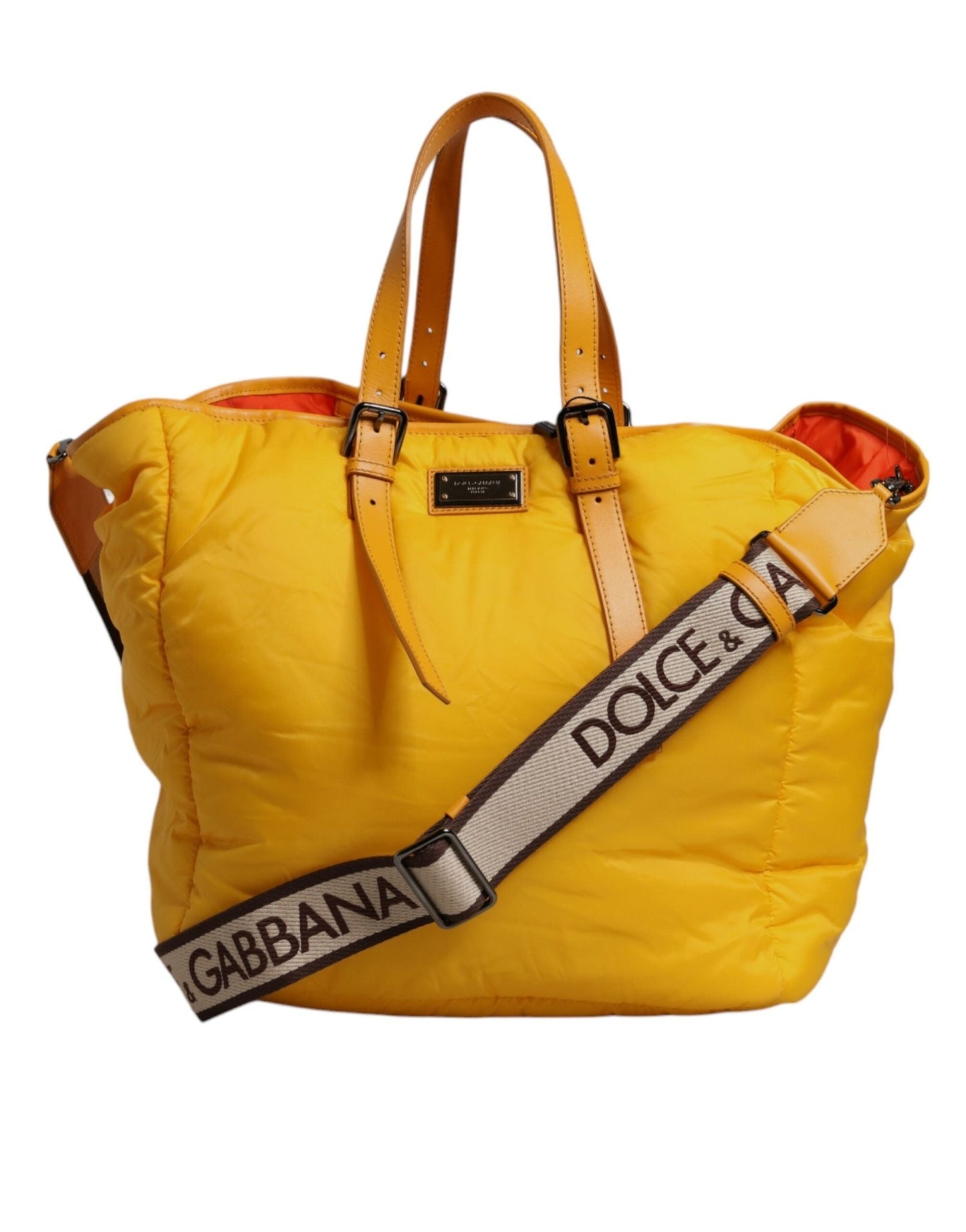 Dolce & Gabbana Yellow Orange Nylon Logo Plaque Hand Shoulder Duffle Bag – par Dolce & Gabbana | Disponible sur Sandy Store ByNet