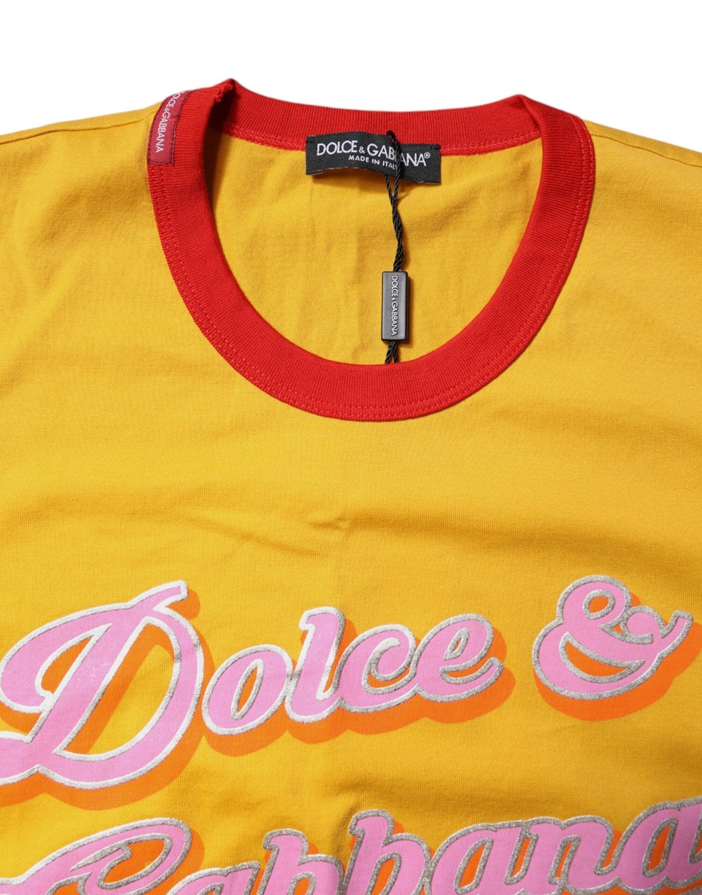 Dolce & Gabbana Yellow Printed Cotton Short Sleeves T-shirt - Sandy Store ByNet