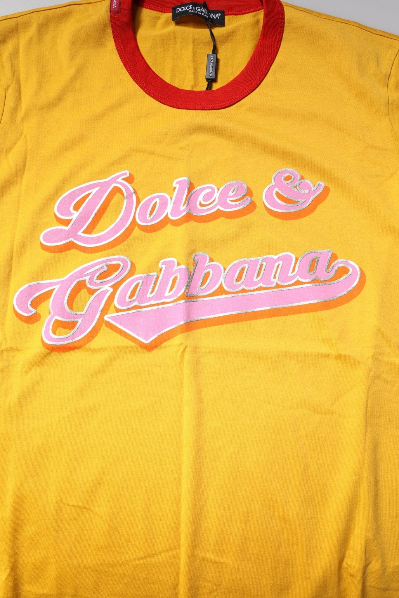 Dolce & Gabbana Yellow Printed Cotton Short Sleeves T-shirt - Sandy Store ByNet