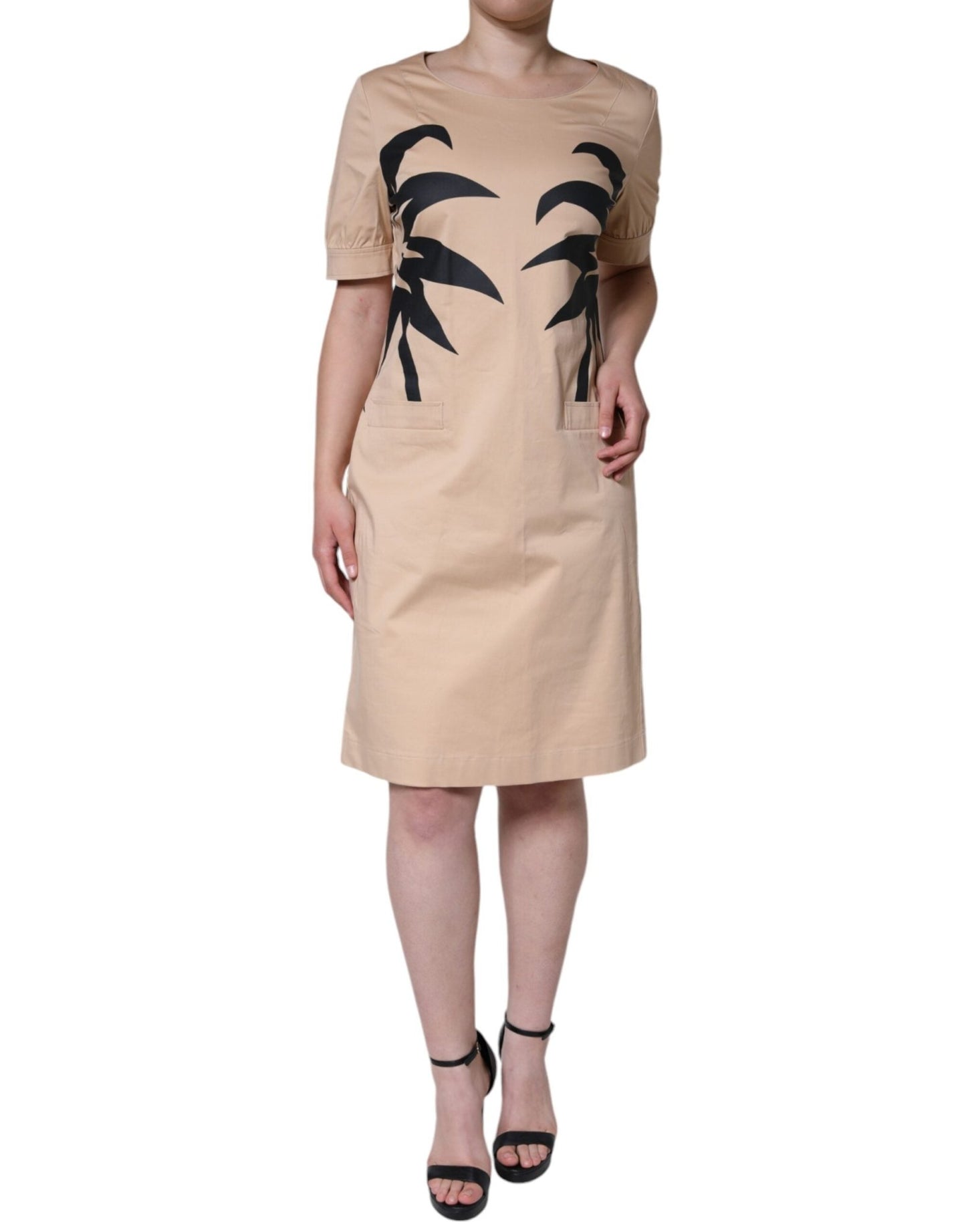 Moschino Beige Cotton Short Sleeve Knee Length Dress - Sandy Store ByNet