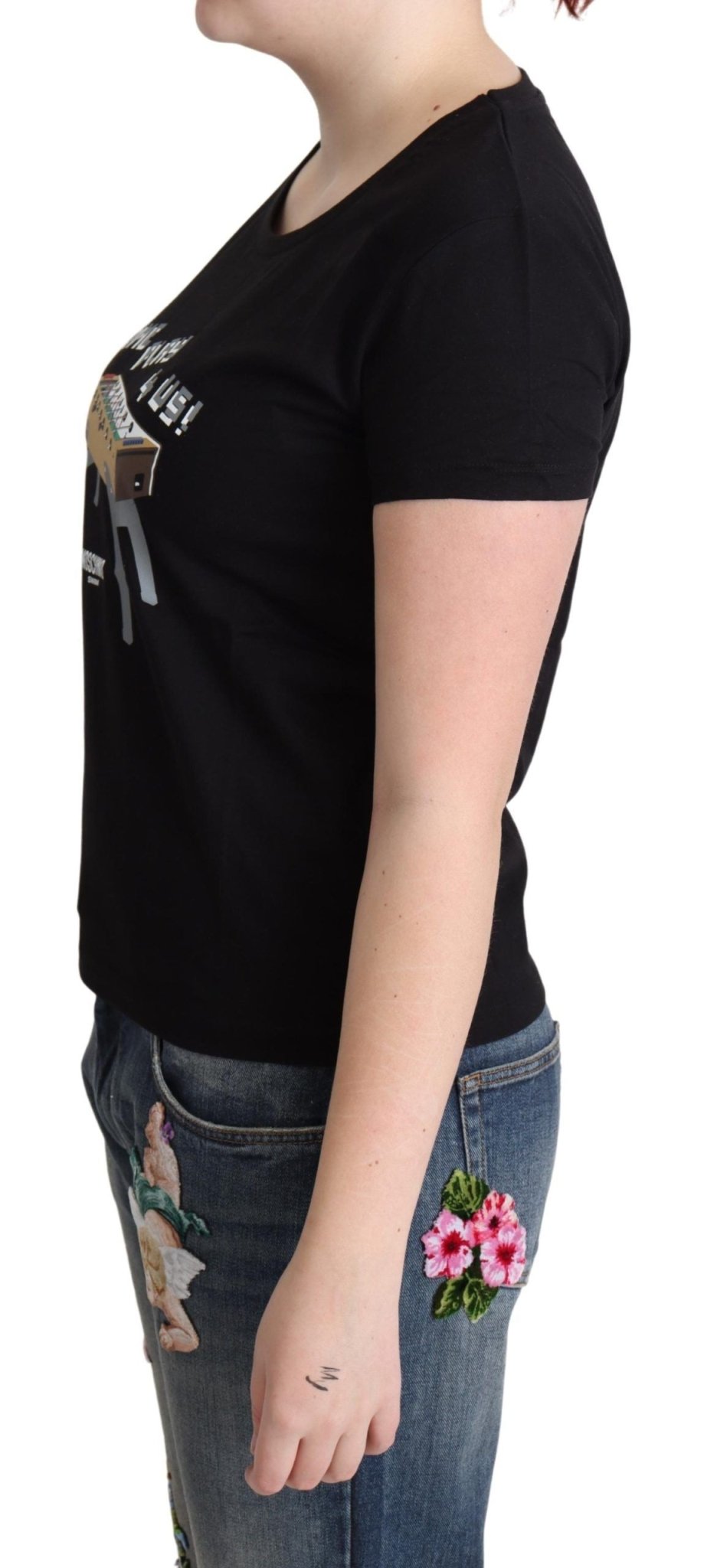 Moschino Chic Black Cotton Tee with Playful Print - Sandy Store ByNet