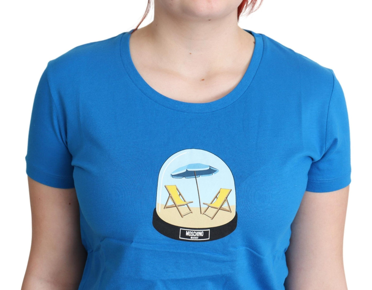 Moschino Chic Blue Cotton Tee with Iconic Print - Sandy Store ByNet
