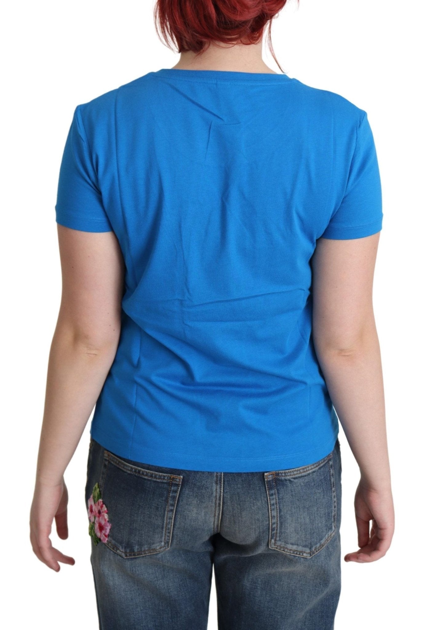 Moschino Chic Blue Cotton Tee with Iconic Print - Sandy Store ByNet