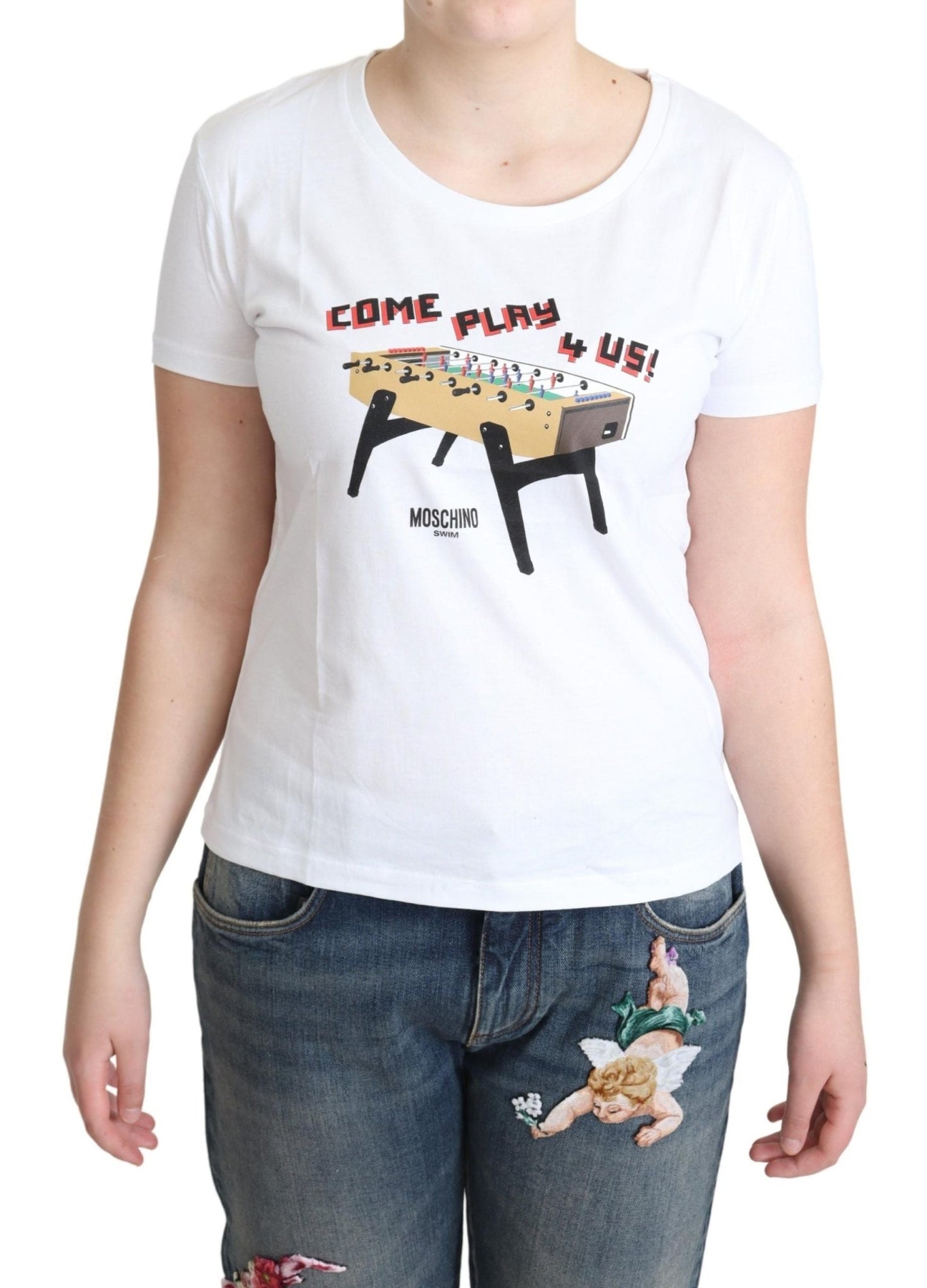 Moschino Chic Cotton Round Neck Tee with Playful Print - Sandy Store ByNet