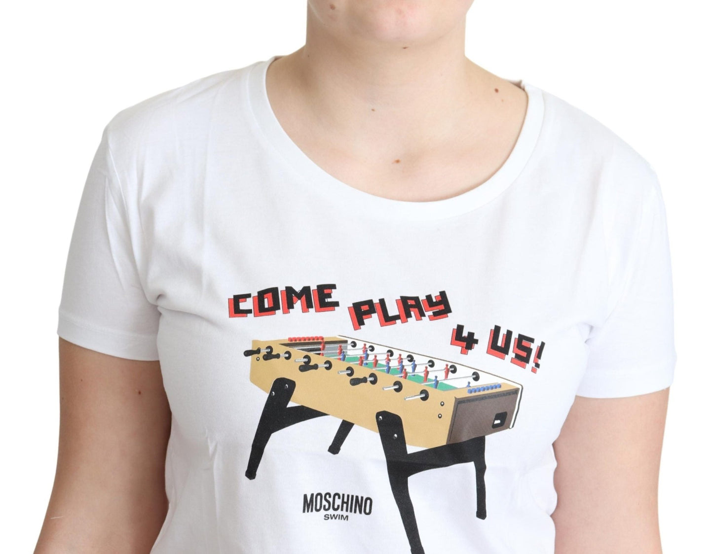 Moschino Chic Cotton Round Neck Tee with Playful Print - Sandy Store ByNet