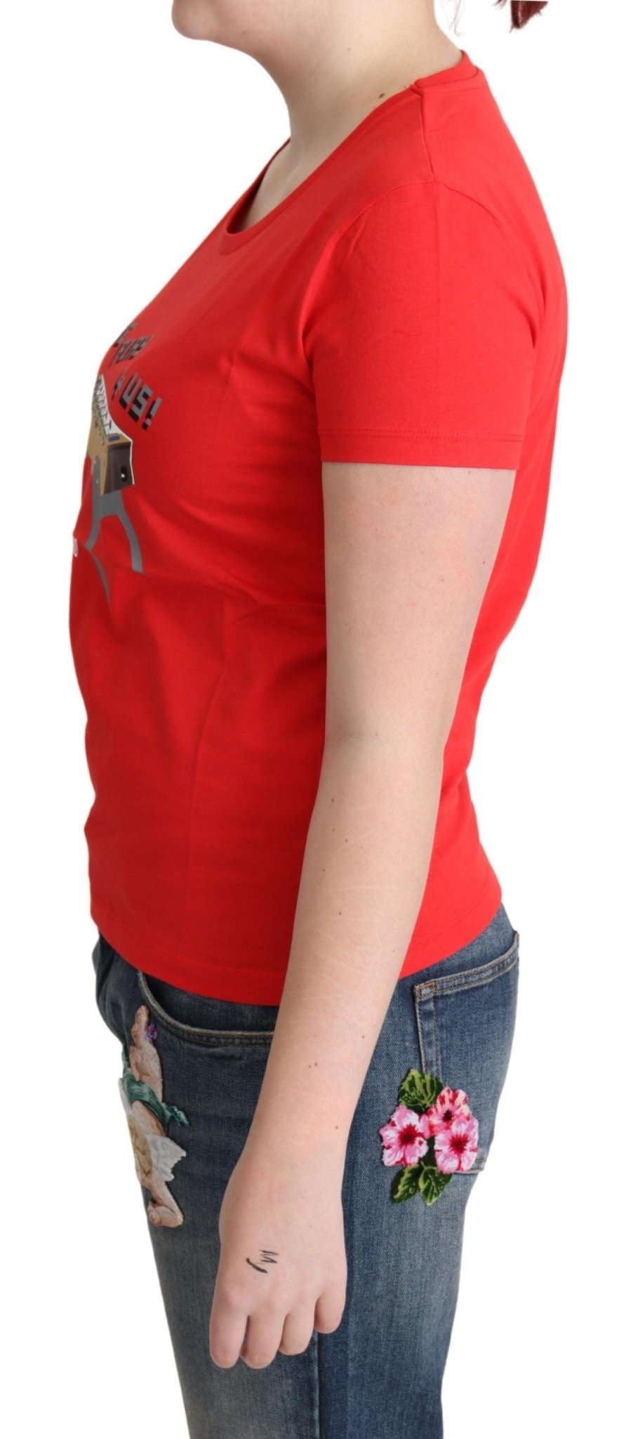 Moschino Chic Red Cotton Tee with Playful Print - Sandy Store ByNet