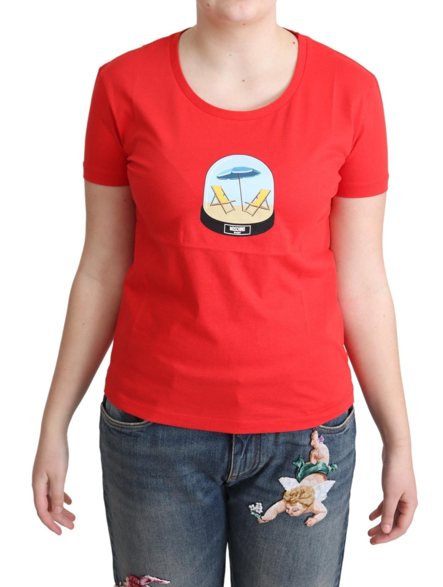 Moschino Chic Red Cotton Tee with Signature Print - Sandy Store ByNet