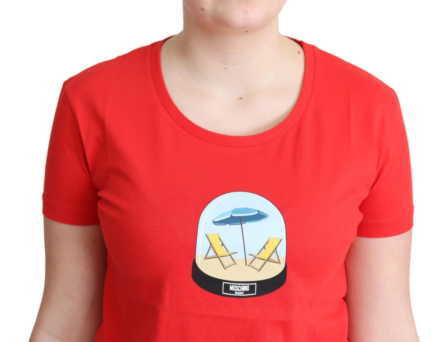 Moschino Chic Red Cotton Tee with Signature Print - Sandy Store ByNet