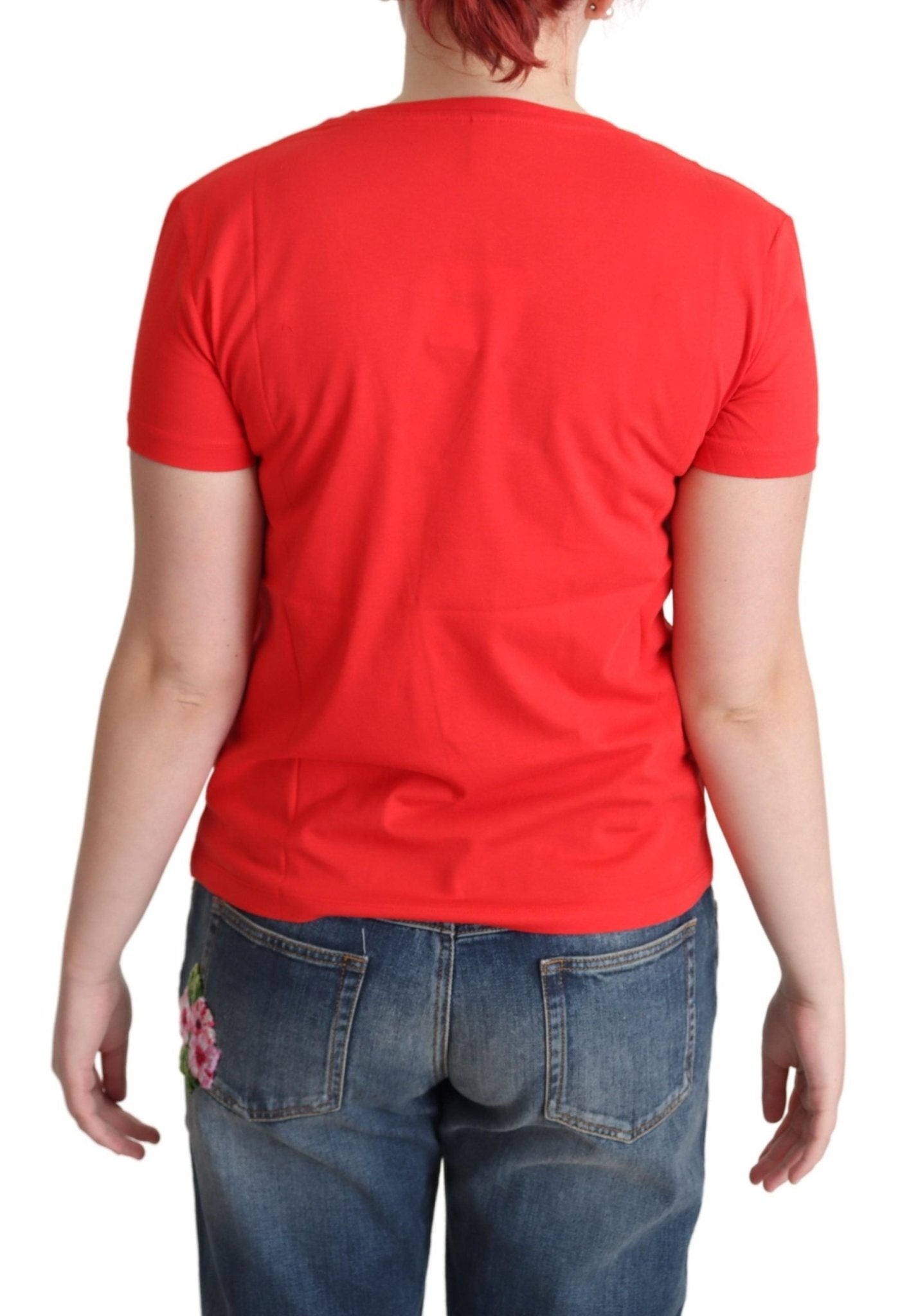 Moschino Chic Red Cotton Tee with Signature Print - Sandy Store ByNet
