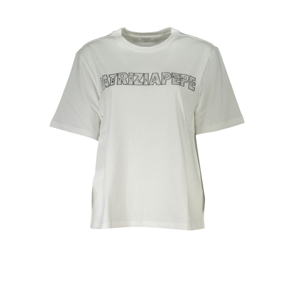 Patrizia Pepe Elegant Short Sleeve Crew Neck T-Shirt with Rhinestone Detail - Sandy Store ByNet