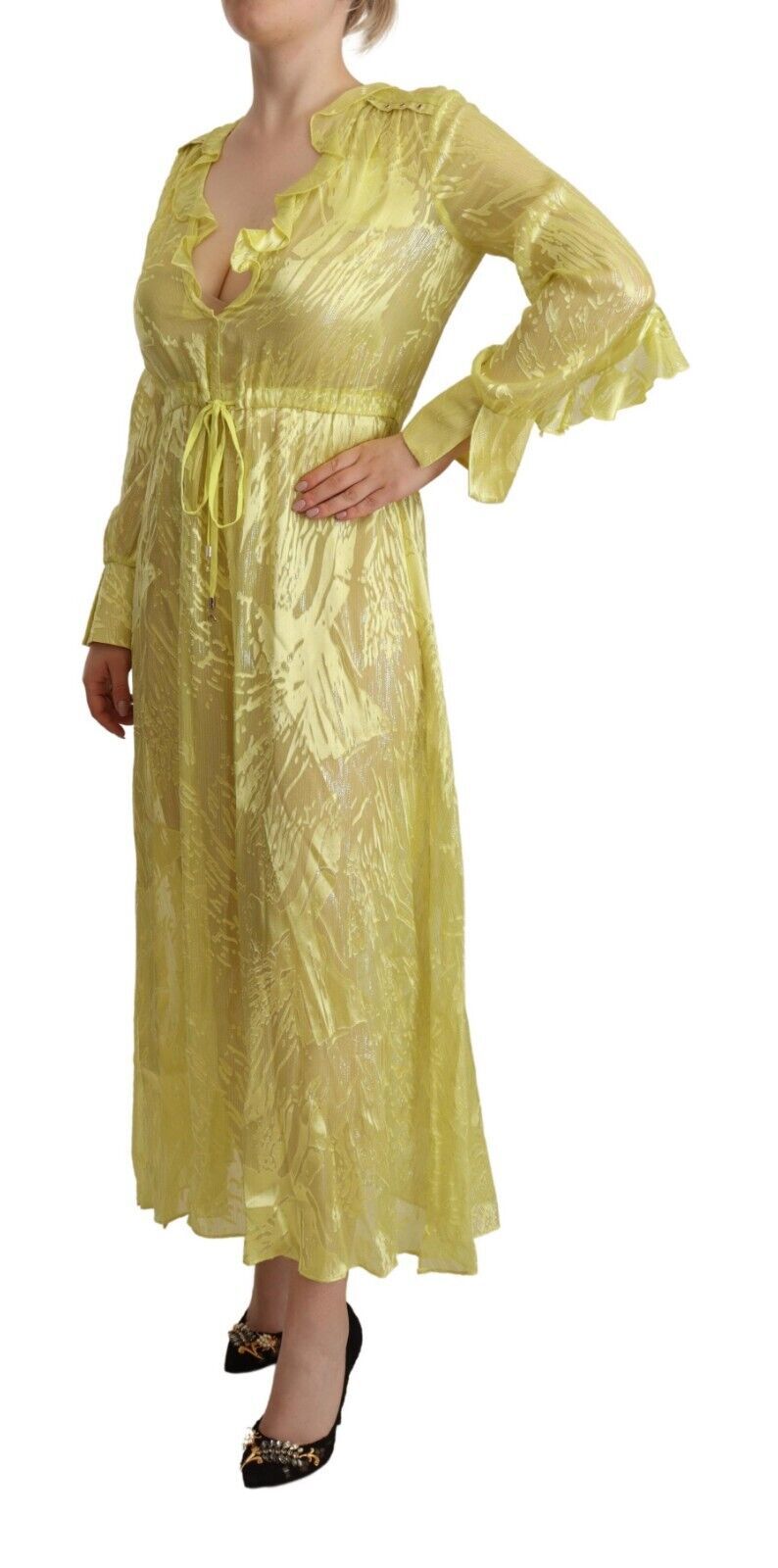 Patrizia Pepe Sunshine Silk Blend Maxi Dress - Long Sleeves & Plunge - Sandy Store ByNet