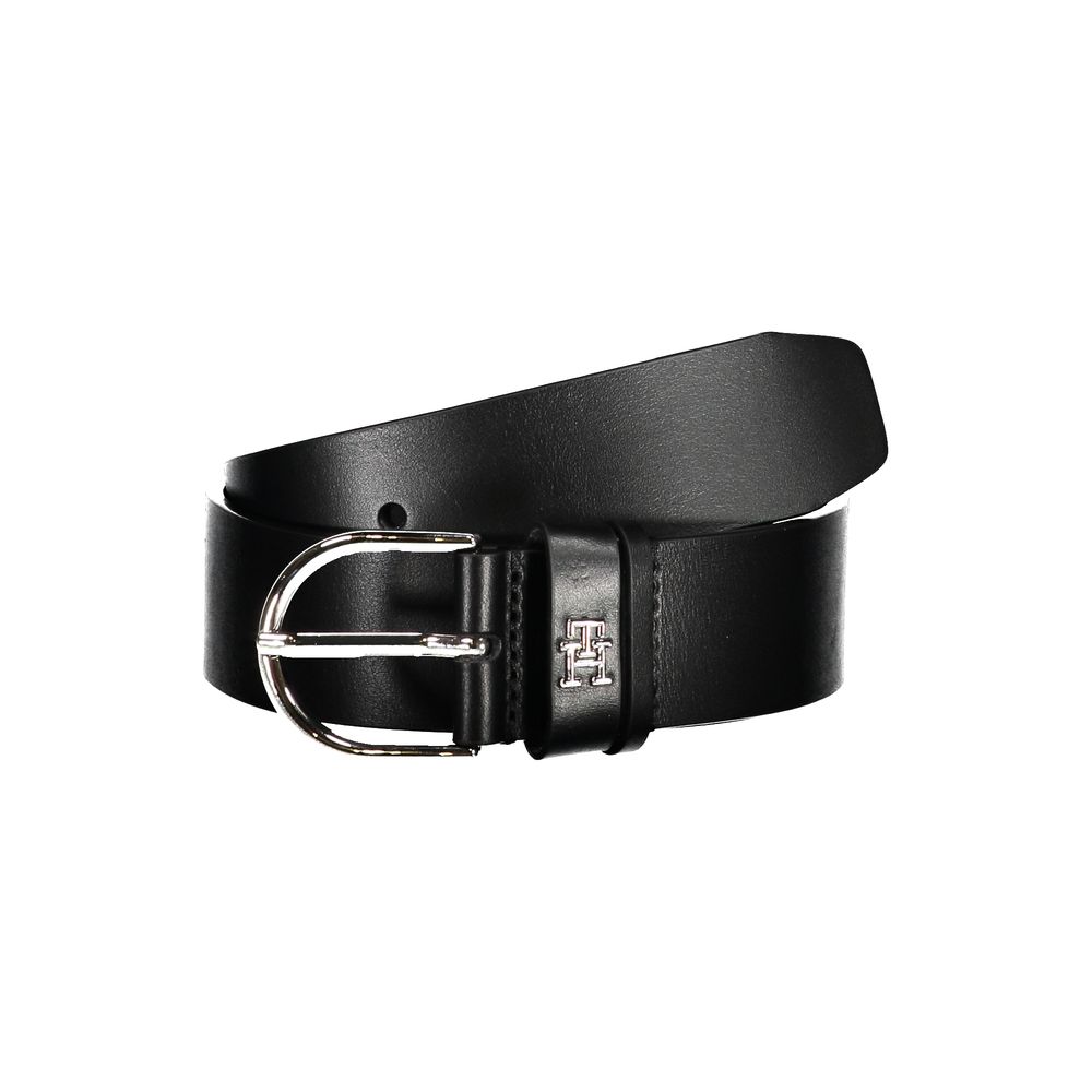 Tommy Hilfiger Chic Black Leather Belt with Metal Buckle - Sandy Store ByNet