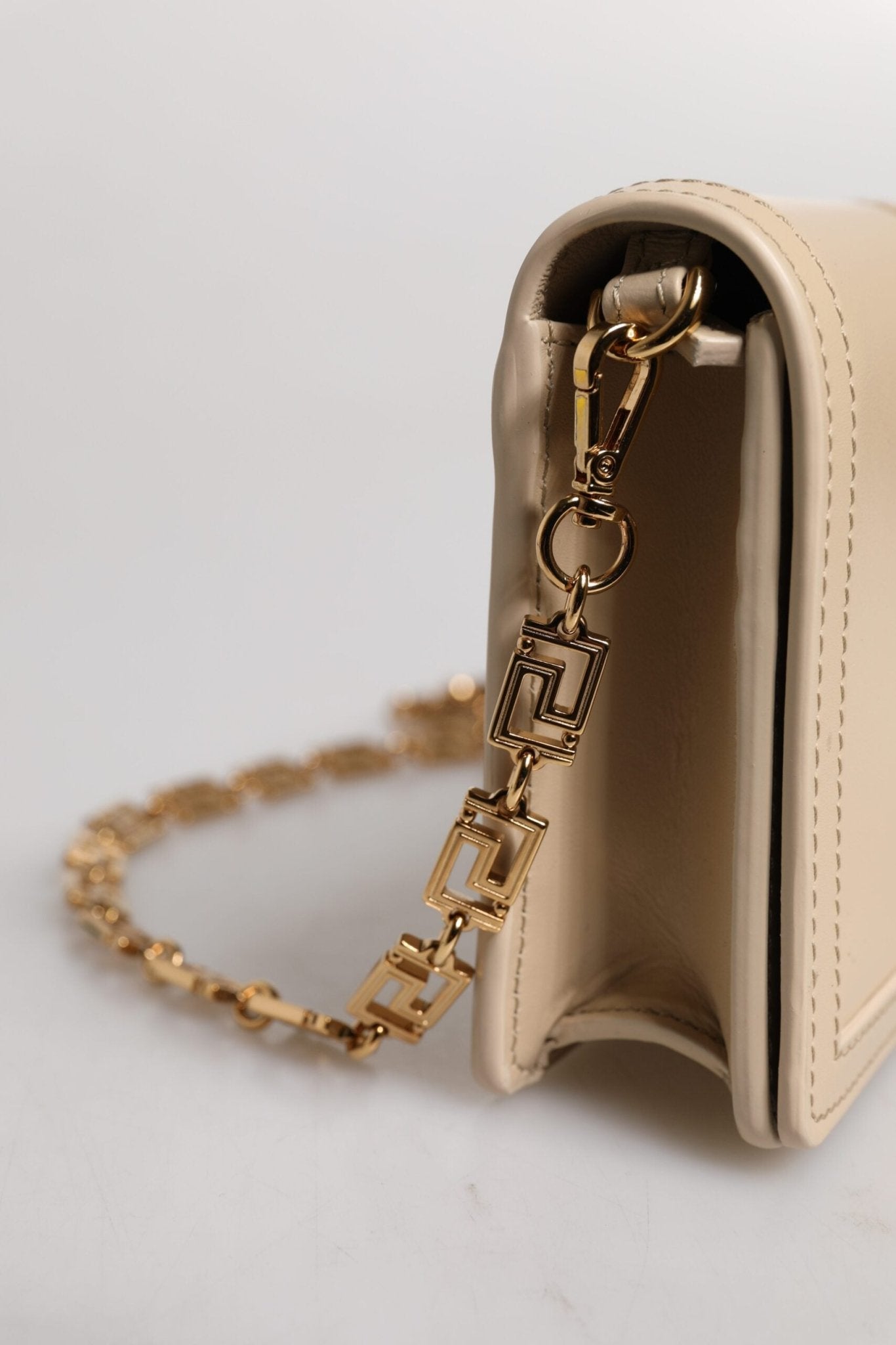 Versace Beige Gold Chain Calf Leather Wallet Crossbody Bag - Sandy Store ByNet