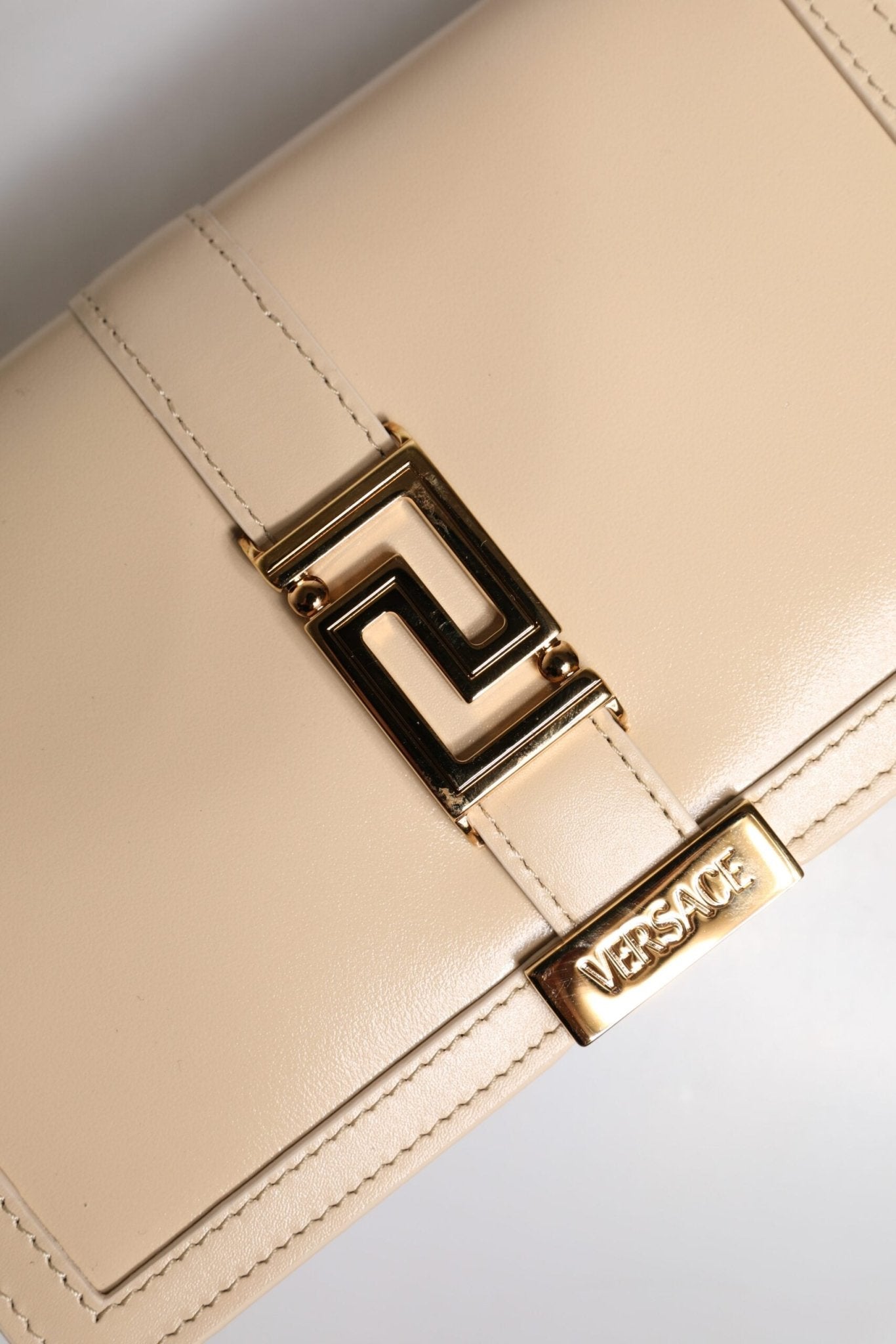 Versace Beige Gold Chain Calf Leather Wallet Crossbody Bag - Sandy Store ByNet