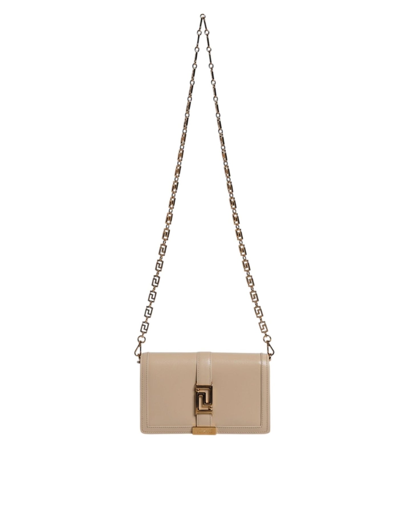 Versace Beige Gold Chain Calf Leather Wallet Crossbody Bag - Sandy Store ByNet