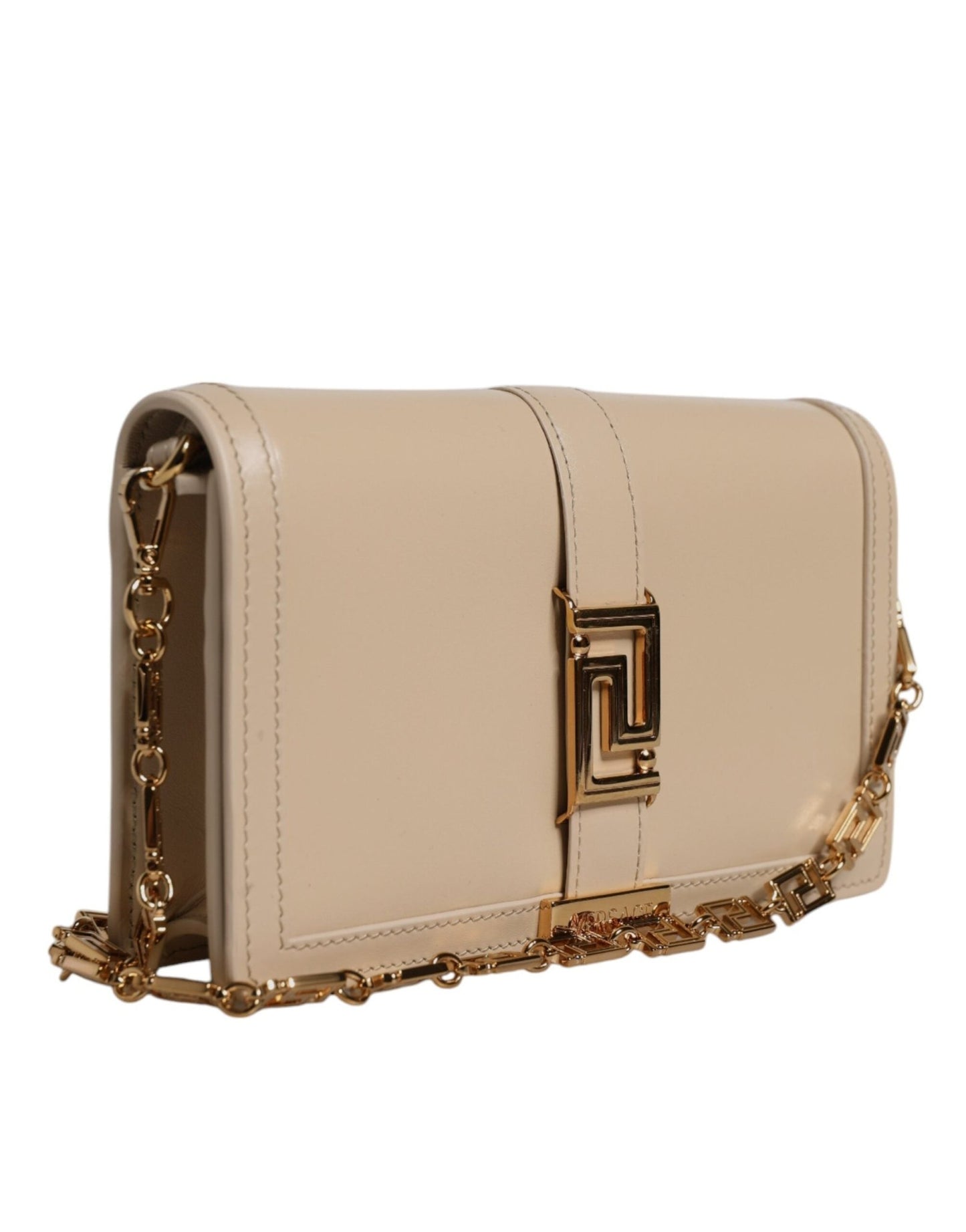 Versace Beige Gold Chain Calf Leather Wallet Crossbody Bag - Sandy Store ByNet