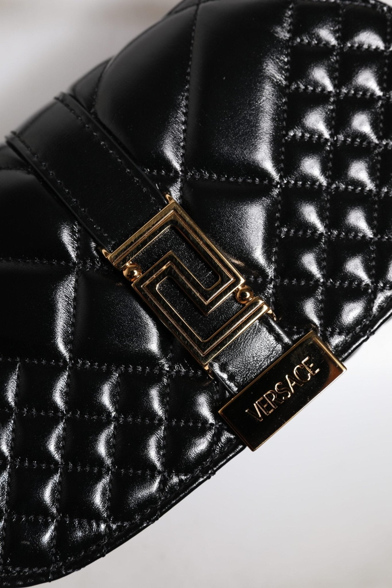Versace Black Calf Leather Quilted Shoulder Strap Bag - Sandy Store ByNet