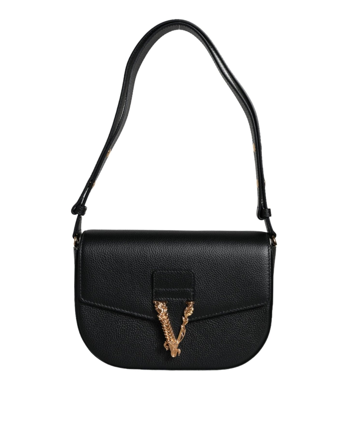 Versace Black Grainy Calf Leather Logo Crossbody Shoulder Bag - Sandy Store ByNet