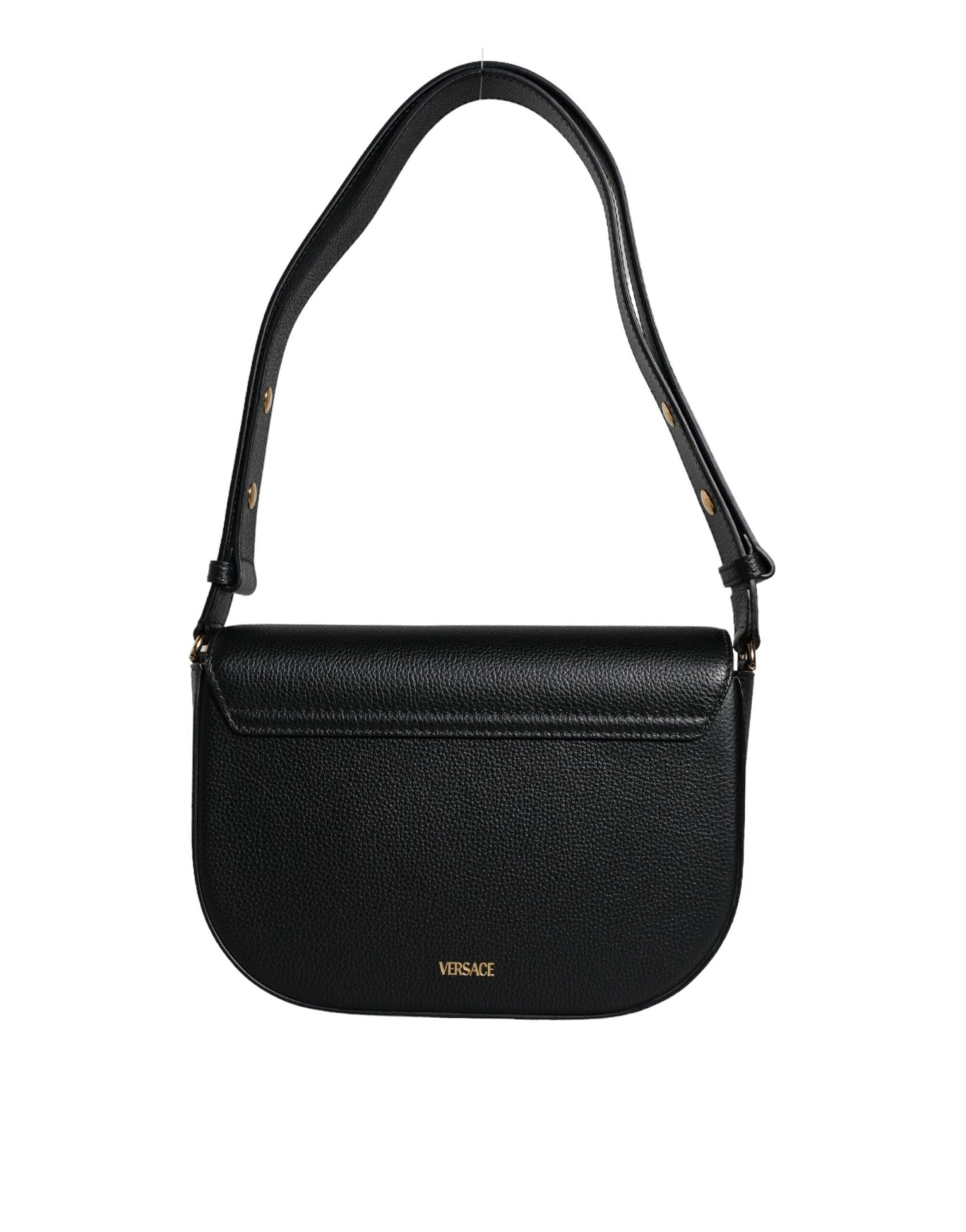 Versace Black Grainy Calf Leather Logo Crossbody Shoulder Bag - Sandy Store ByNet