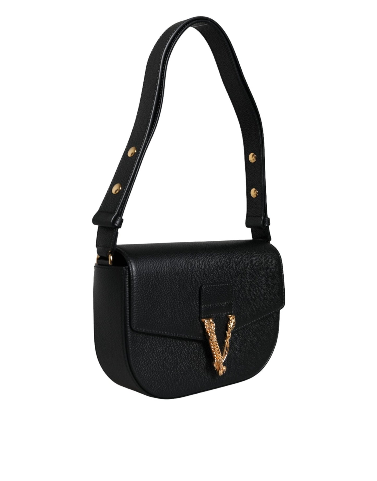 Versace Black Grainy Calf Leather Logo Crossbody Shoulder Bag - Sandy Store ByNet