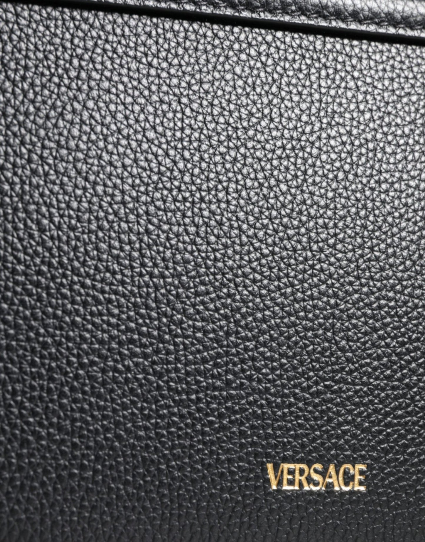 Versace Black Grainy Calf Leather Logo Crossbody Shoulder Bag - Sandy Store ByNet