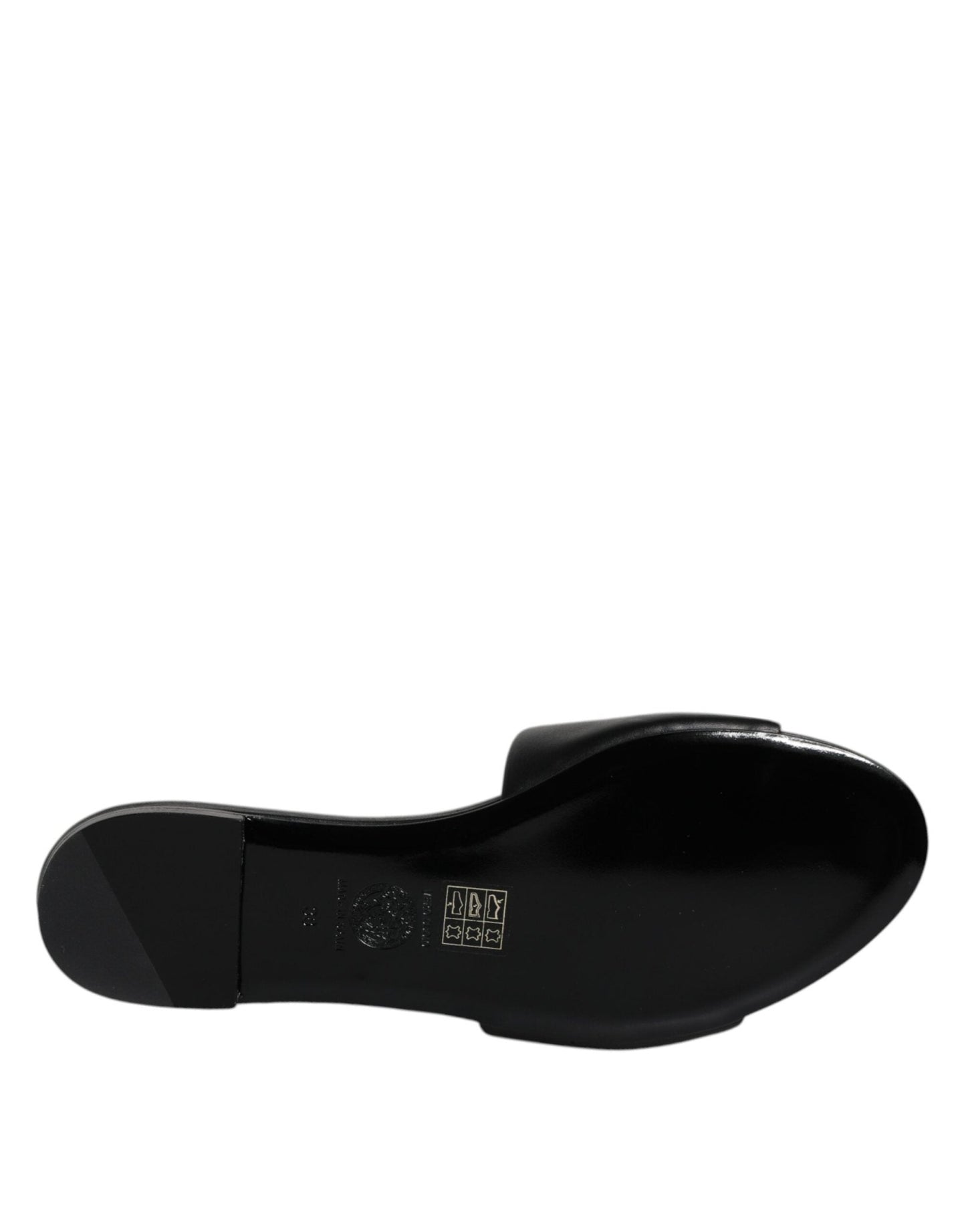 Versace Black Leather Logo Plaque Slip On Slides Flats Shoes - Sandy Store ByNet