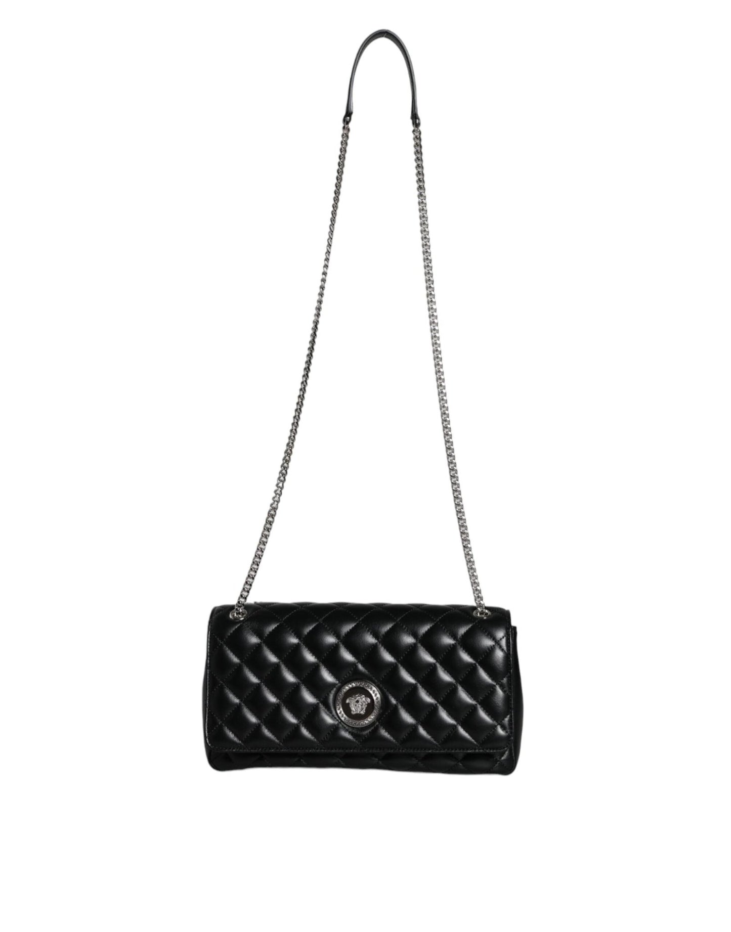 Versace Black Quilted Lambskin Leather Crossbody Shoulder Bag - Sandy Store ByNet