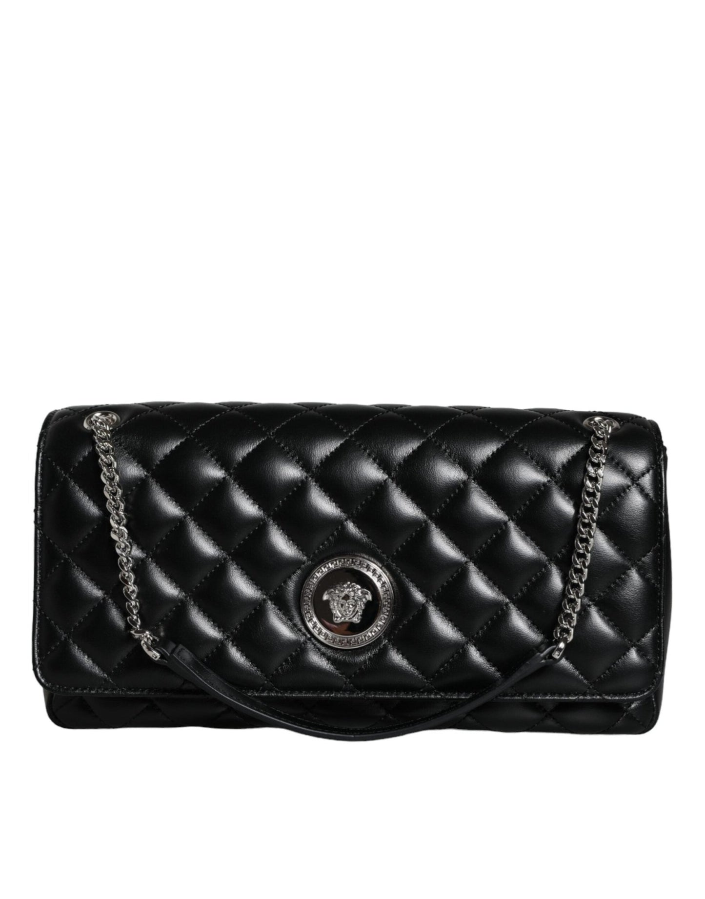 Versace Black Quilted Lambskin Leather Crossbody Shoulder Bag - Sandy Store ByNet