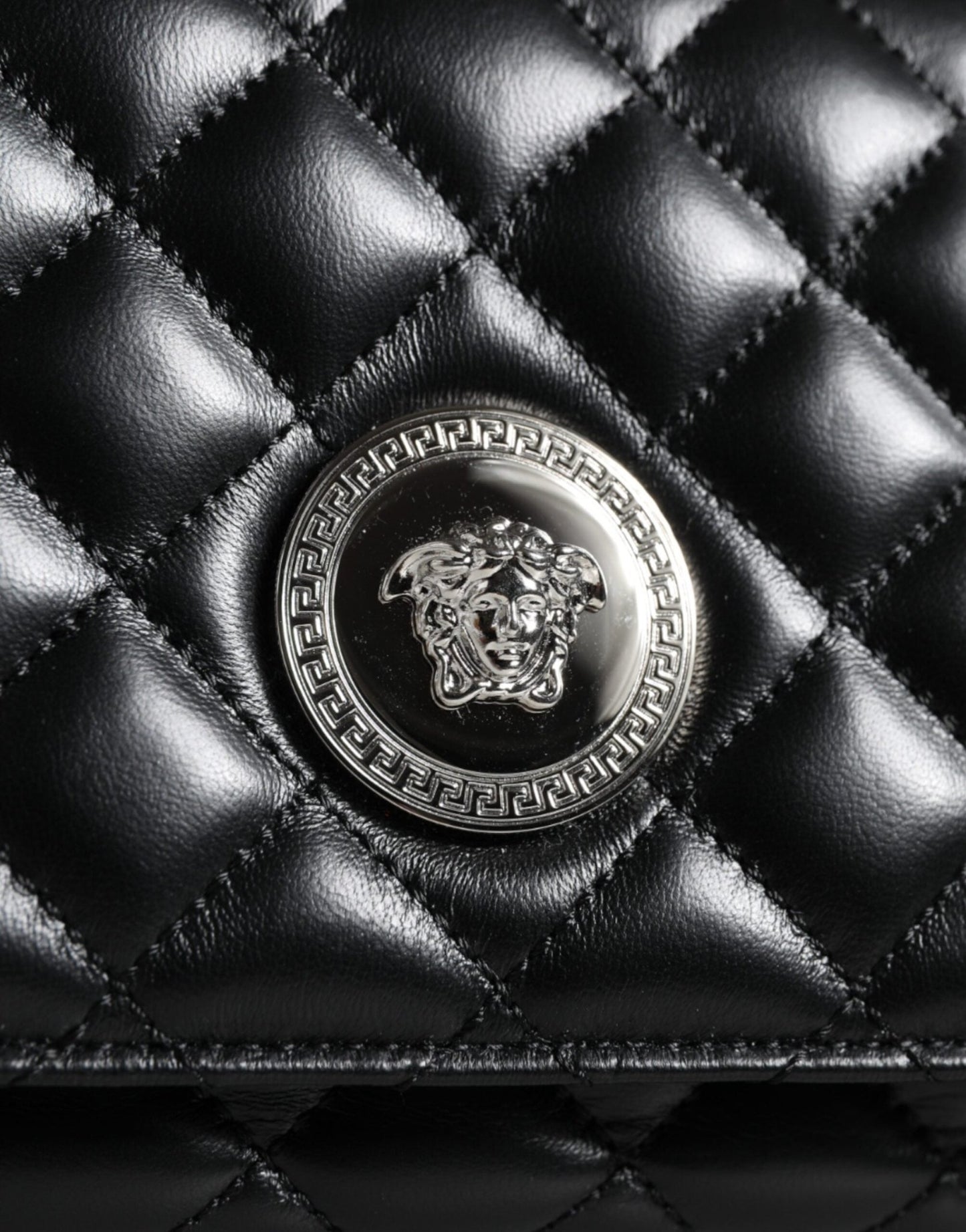 Versace Black Quilted Lambskin Leather Crossbody Shoulder Bag - Sandy Store ByNet