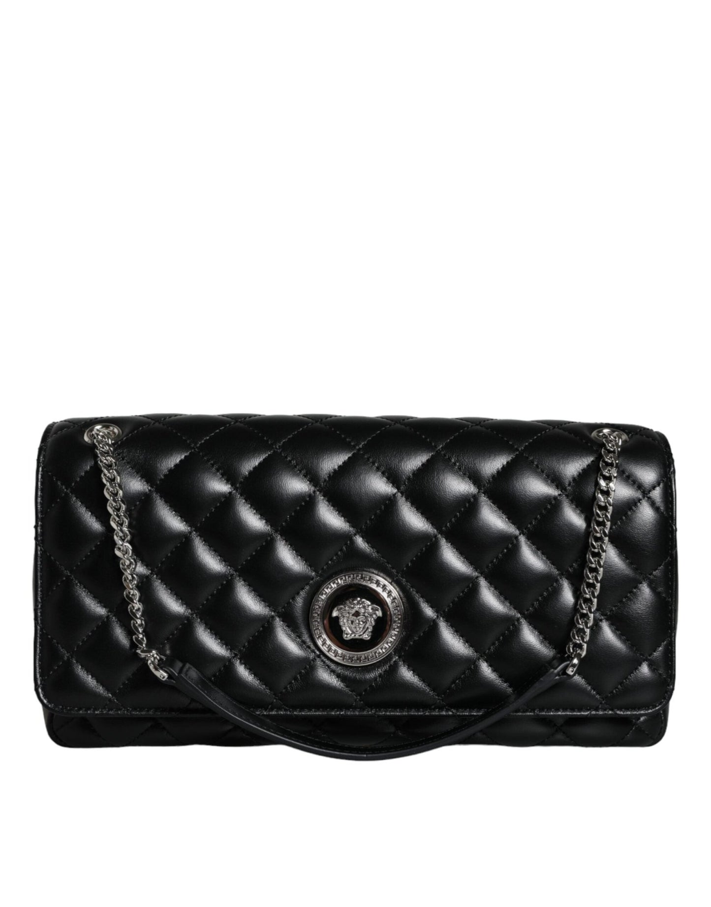 Versace Black Quilted Lambskin Leather Crossbody Shoulder Bag - Sandy Store ByNet