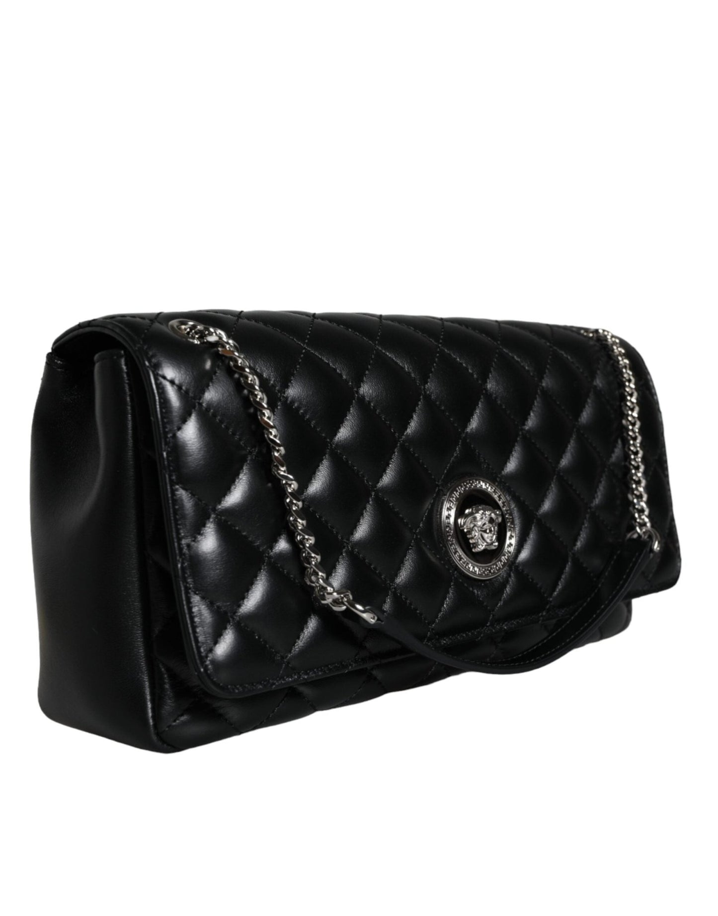 Versace Black Quilted Lambskin Leather Crossbody Shoulder Bag - Sandy Store ByNet