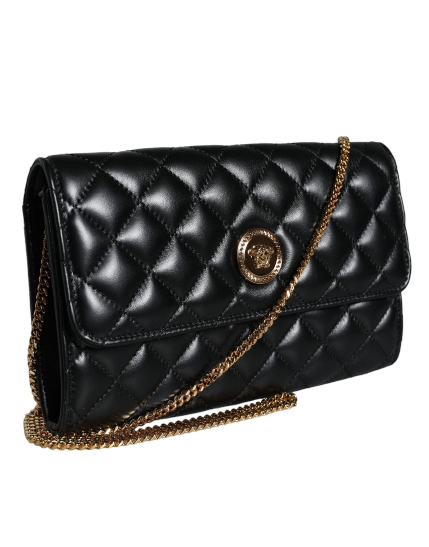 Versace Black Quilted Nappa Leather Crossbody Shoulder Bag - Sandy Store ByNet