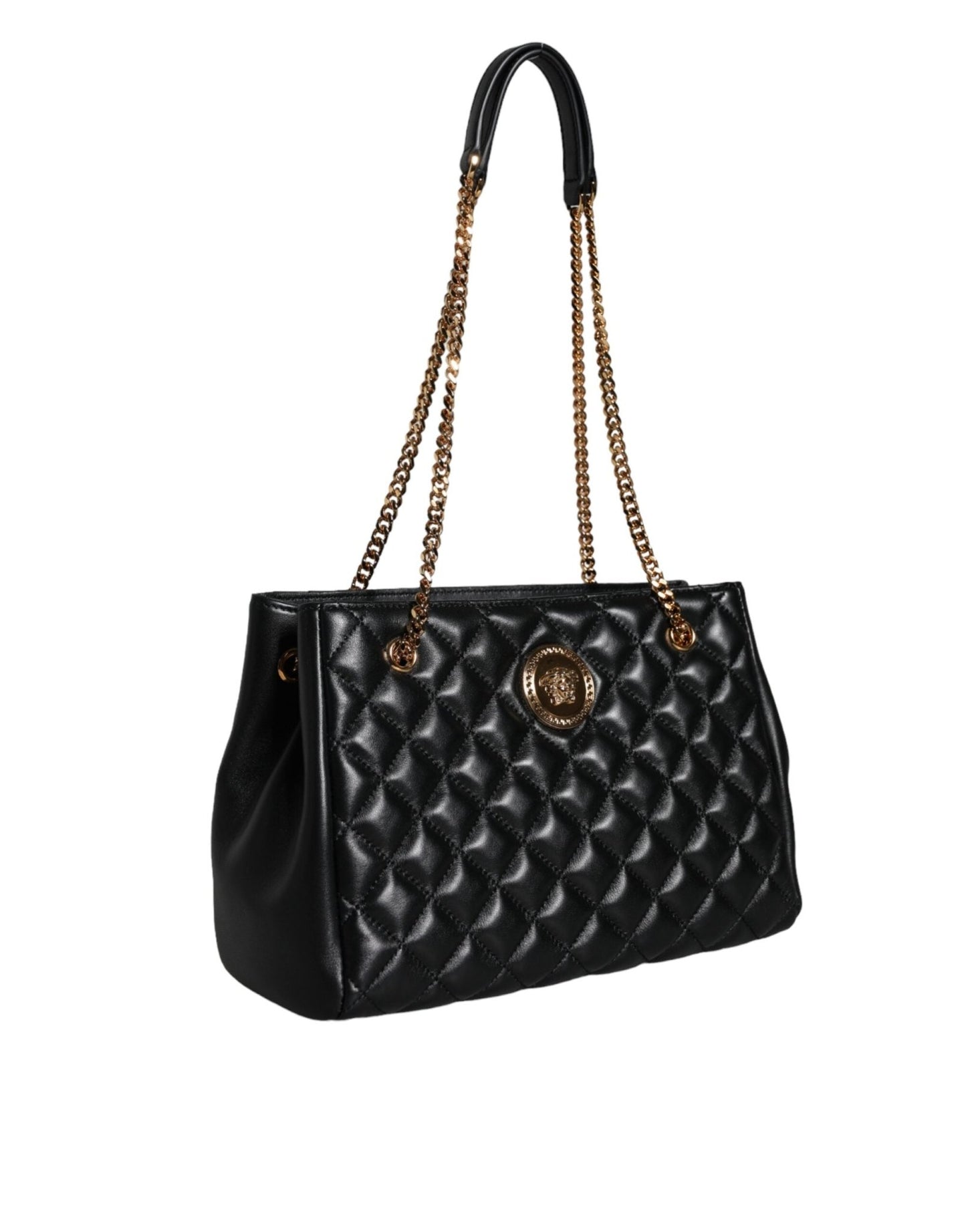 Versace Black Quilted Nappa Leather Shoulder Chain Strap Bag - Sandy Store ByNet