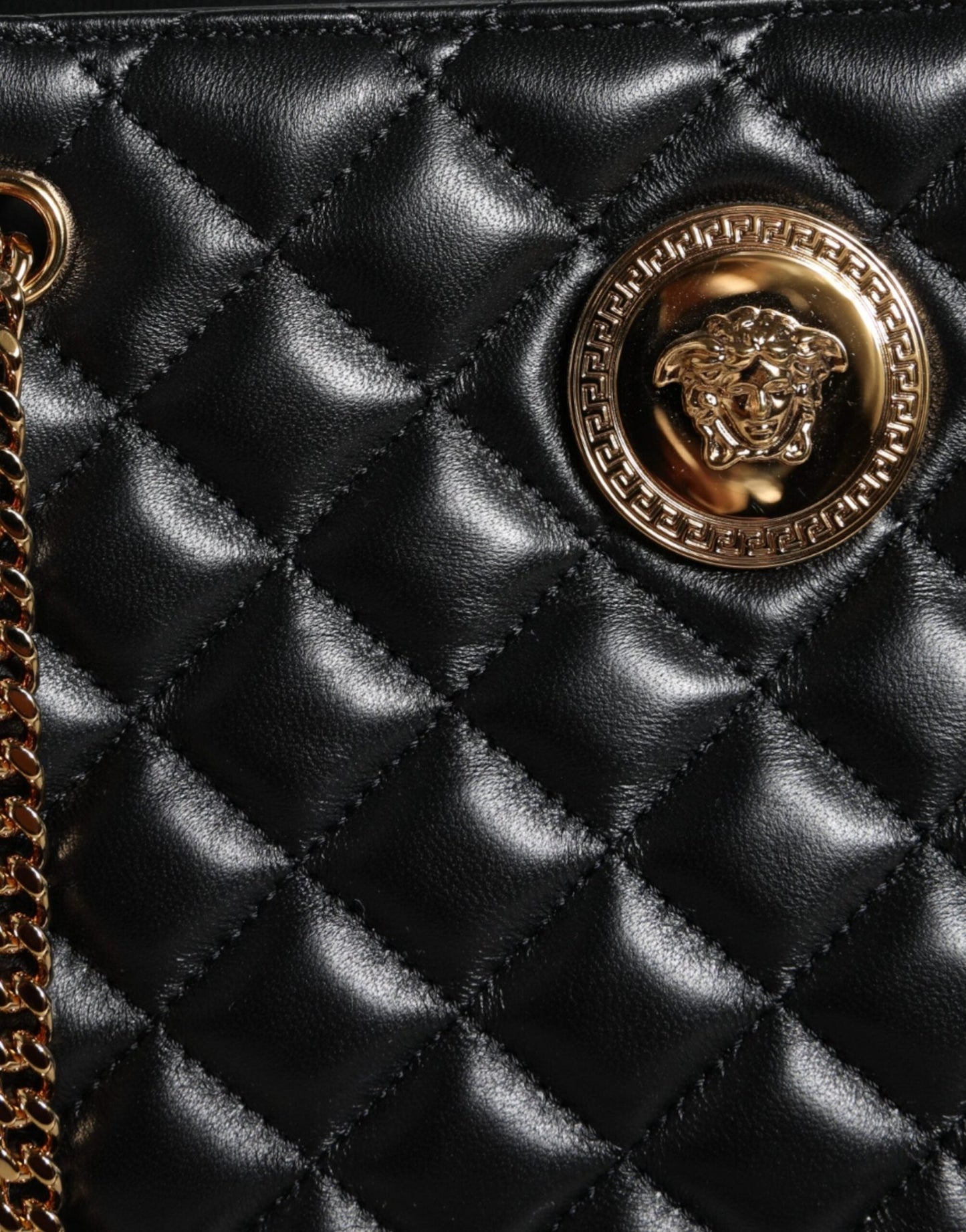 Versace Black Quilted Nappa Leather Shoulder Chain Strap Bag - Sandy Store ByNet