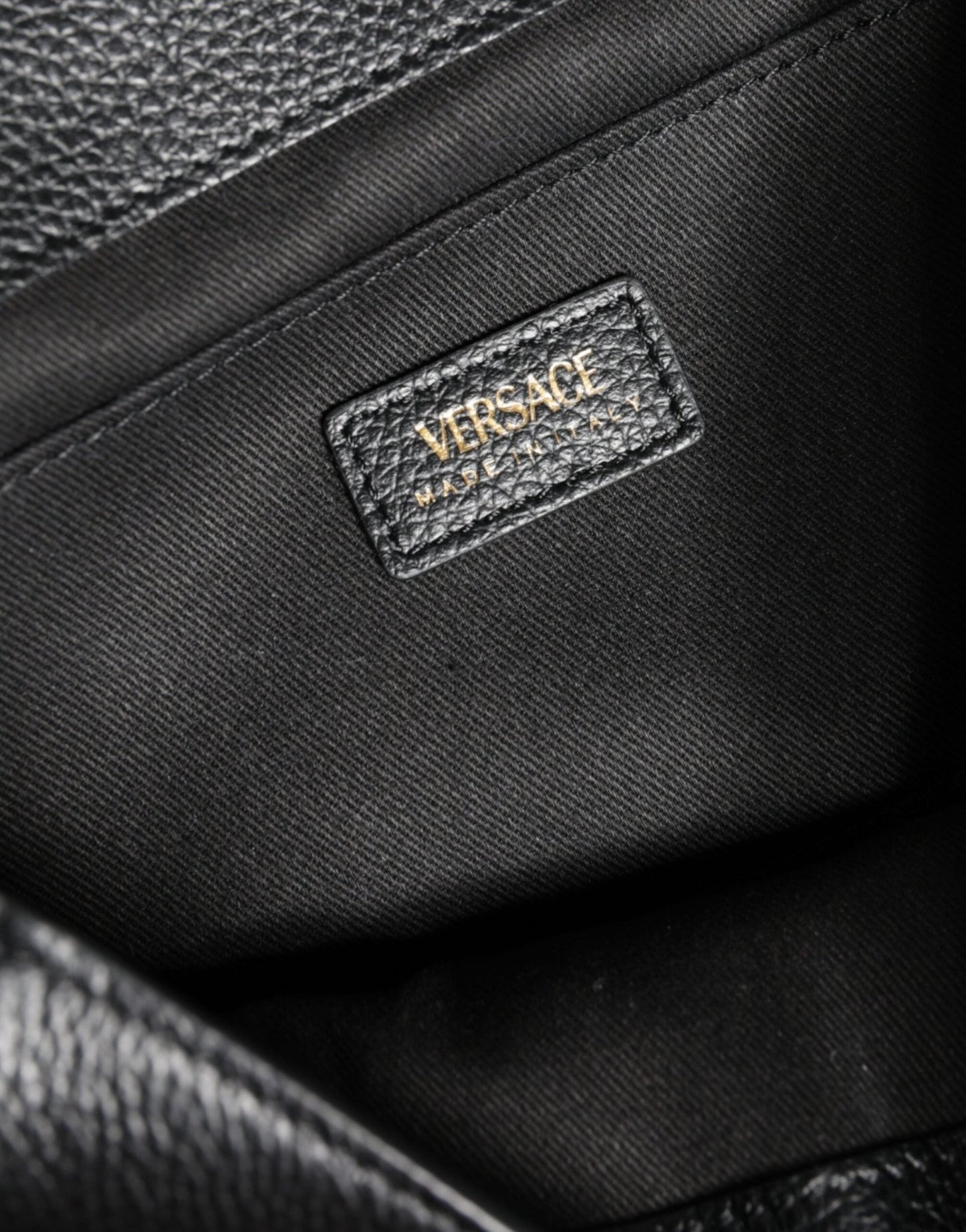 Versace Black Top Handle Grainy Calfskin Leather Crossbody Bag - Sandy Store ByNet
