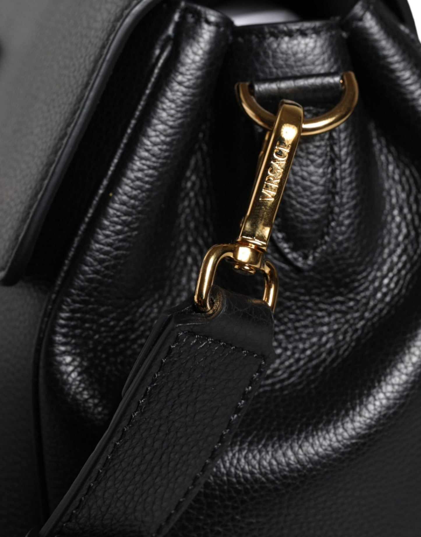 Versace Black Top Handle Grainy Calfskin Leather Crossbody Bag - Sandy Store ByNet