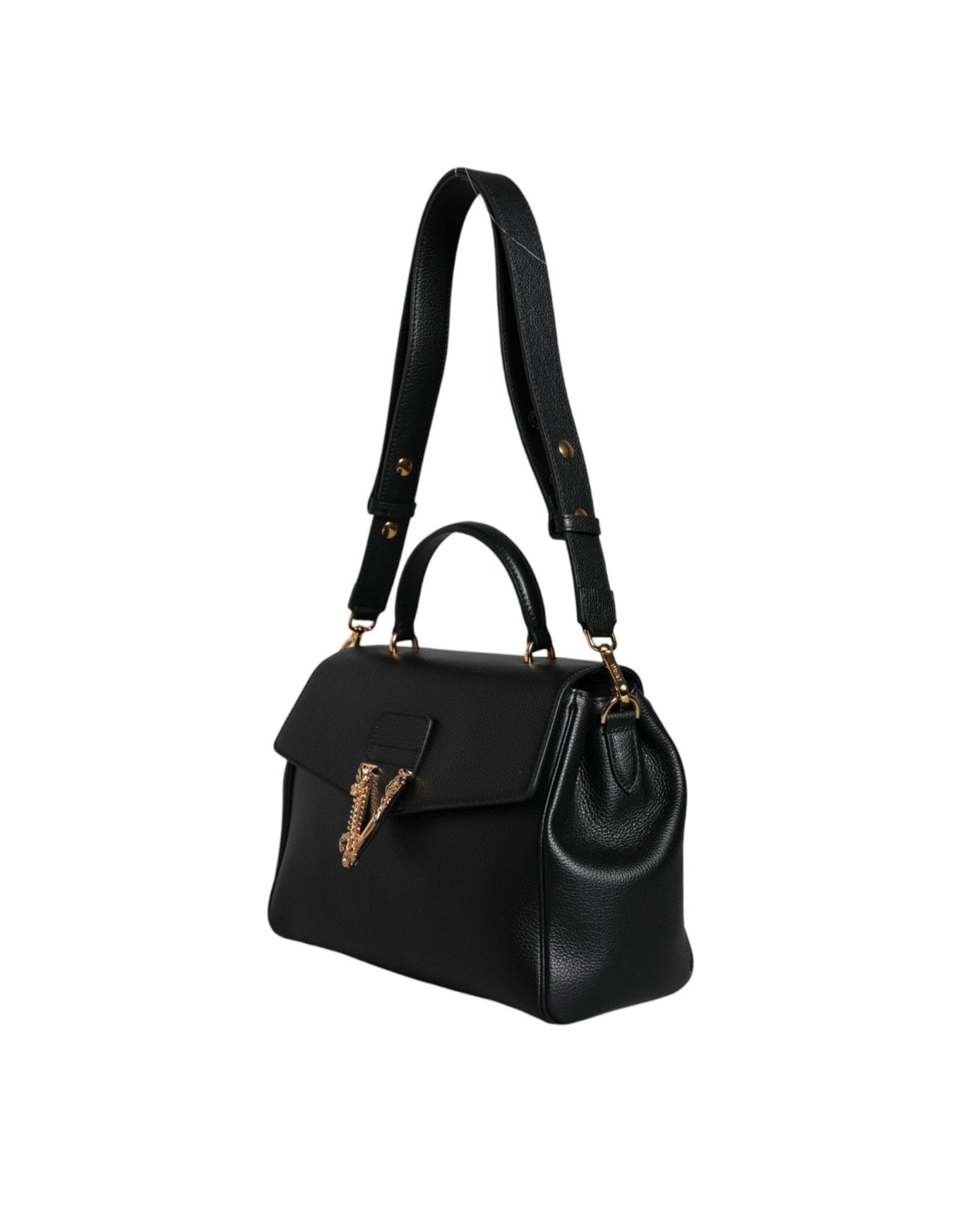 Versace Black Top Handle Grainy Calfskin Leather Crossbody Bag - Sandy Store ByNet